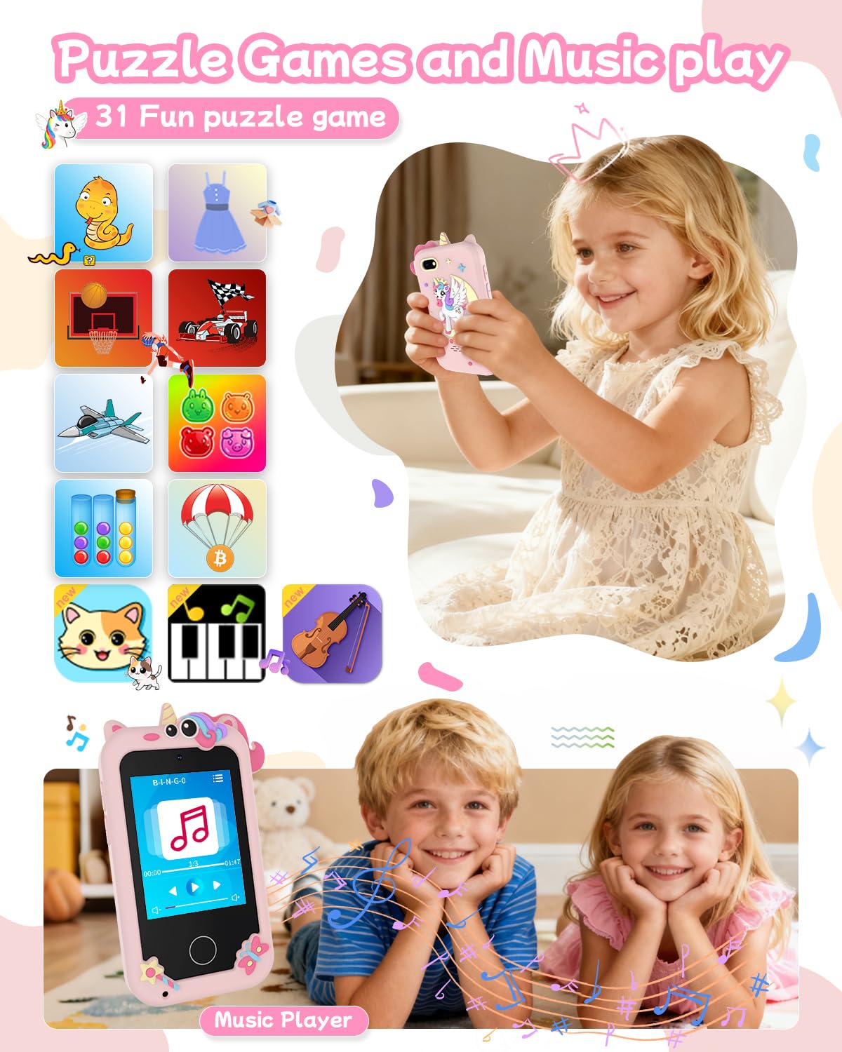 KAKTIN Kids Smart Phone Toy – Educational Touchscreen for 3-8 Year Old Girls