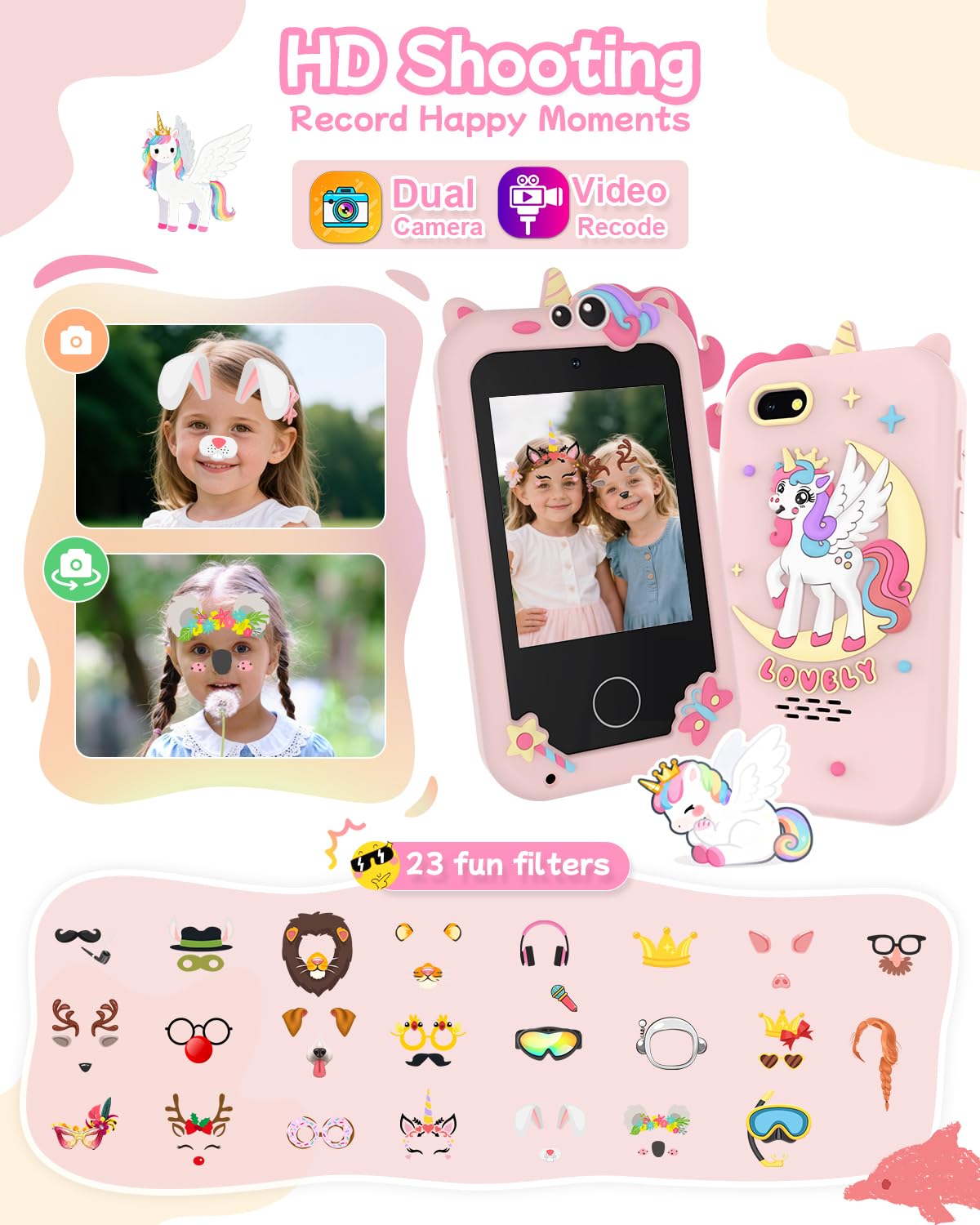 KAKTIN Kids Smart Phone Toy – Educational Touchscreen for 3-8 Year Old Girls