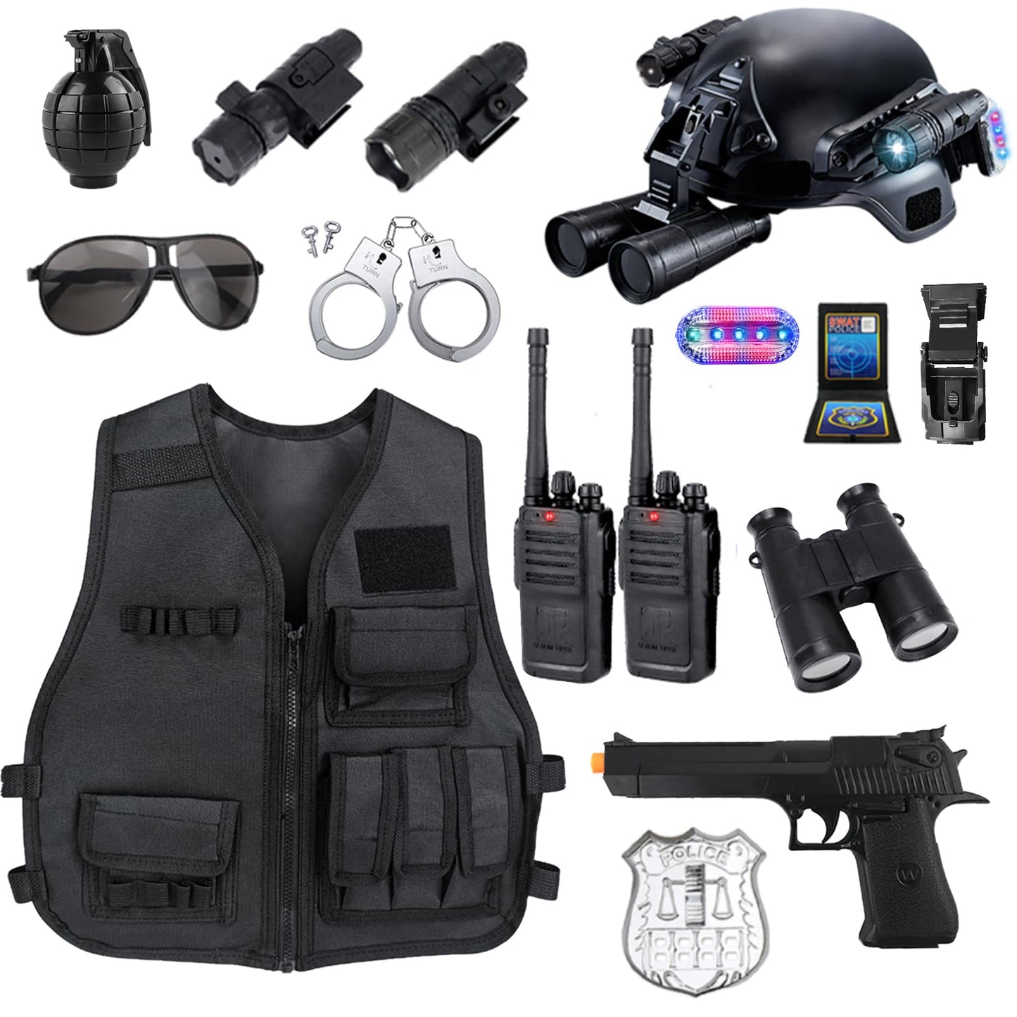 KalaDuck Police Costume for Kids — SWAT Helmet, Vest & Accessories