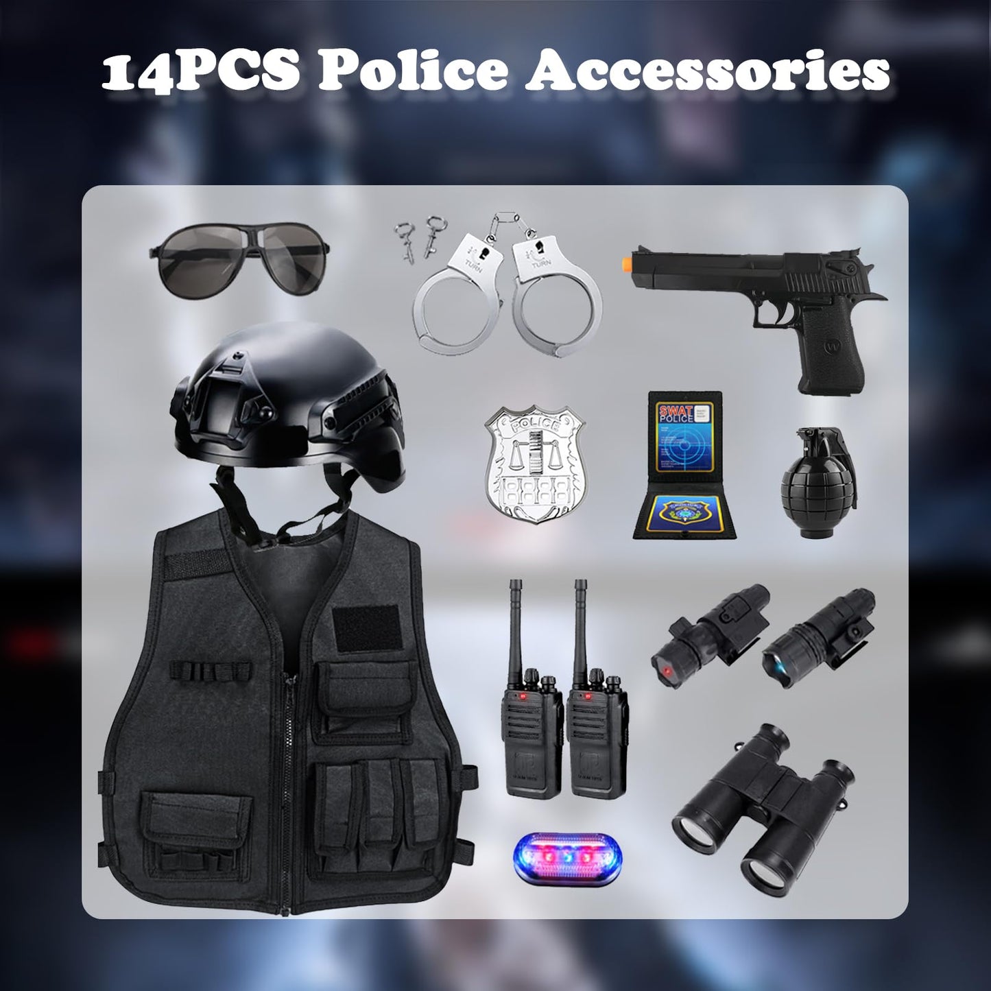 KalaDuck Police Costume for Kids — SWAT Helmet, Vest & Accessories