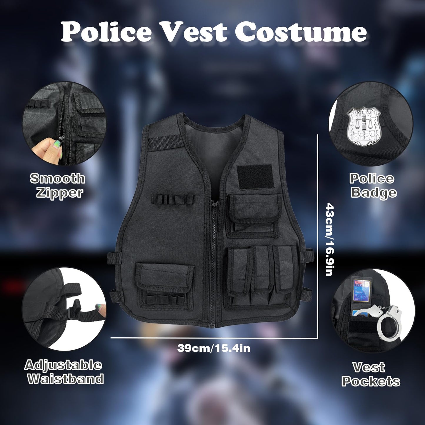 KalaDuck Police Costume for Kids — SWAT Helmet, Vest & Accessories