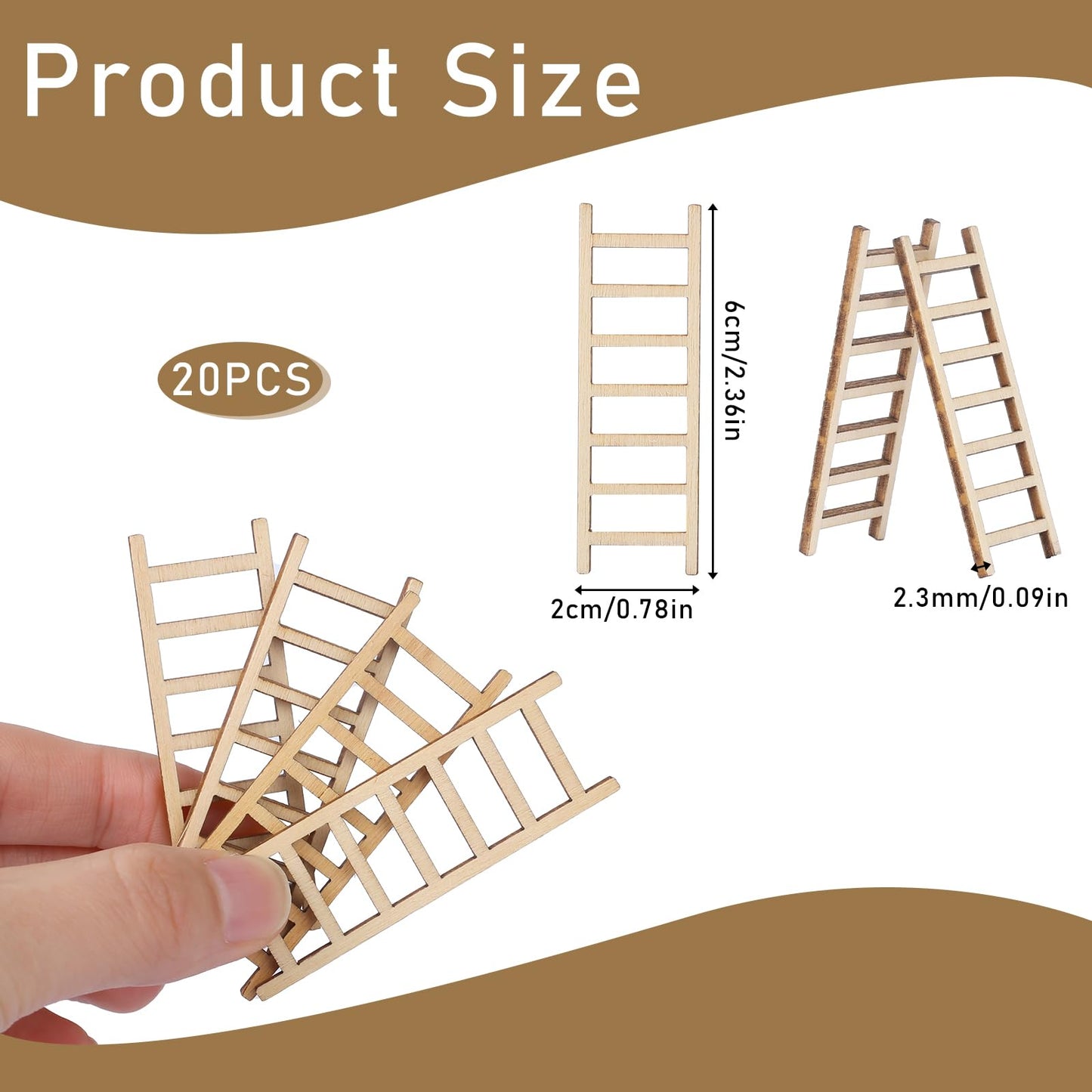 Kalione 20 Pcs Mini Garden Ladder – Wooden Dollhouse Decor, 2.36'' x 0.78''