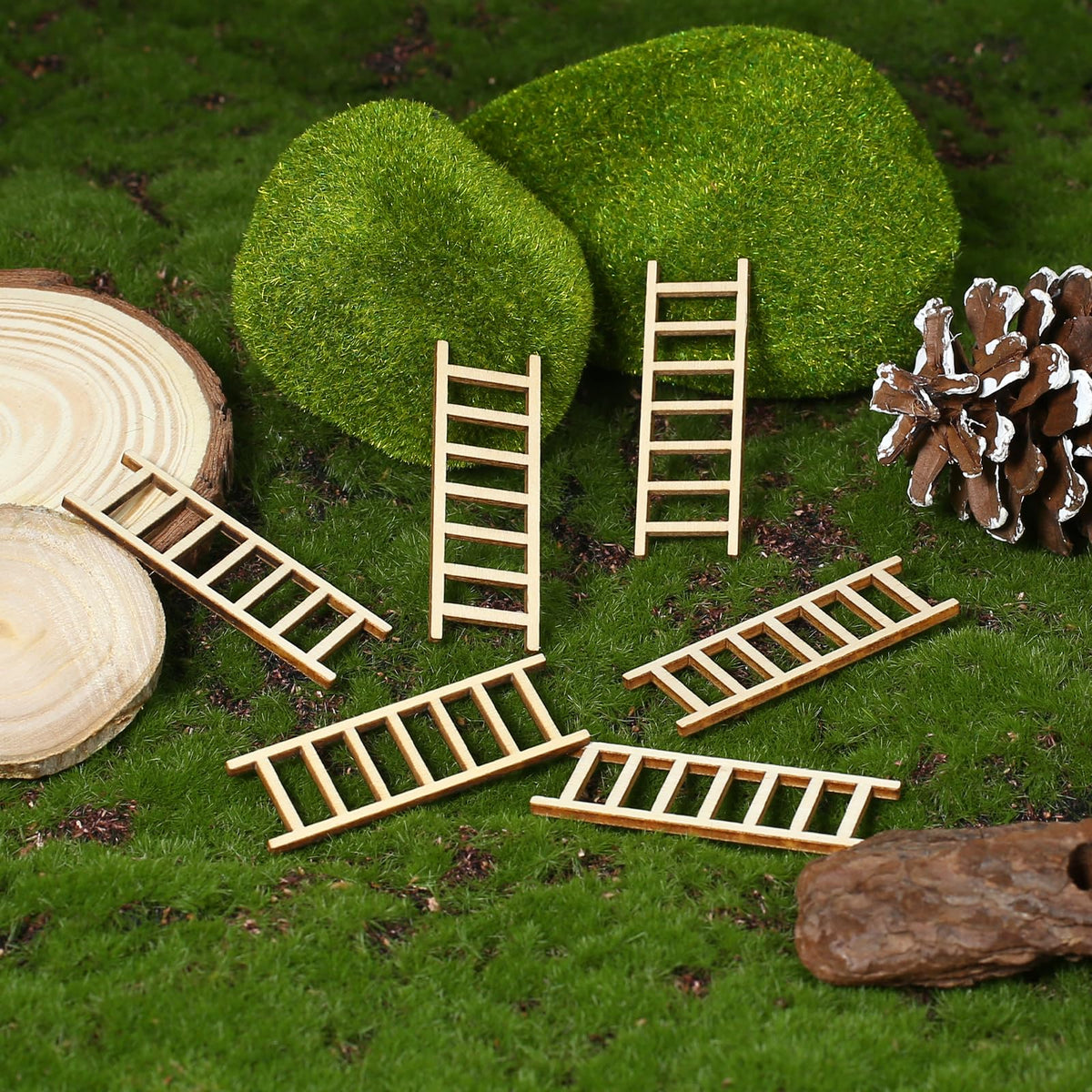 Kalione 20 Pcs Mini Garden Ladder – Wooden Dollhouse Decor, 2.36'' x 0.78''