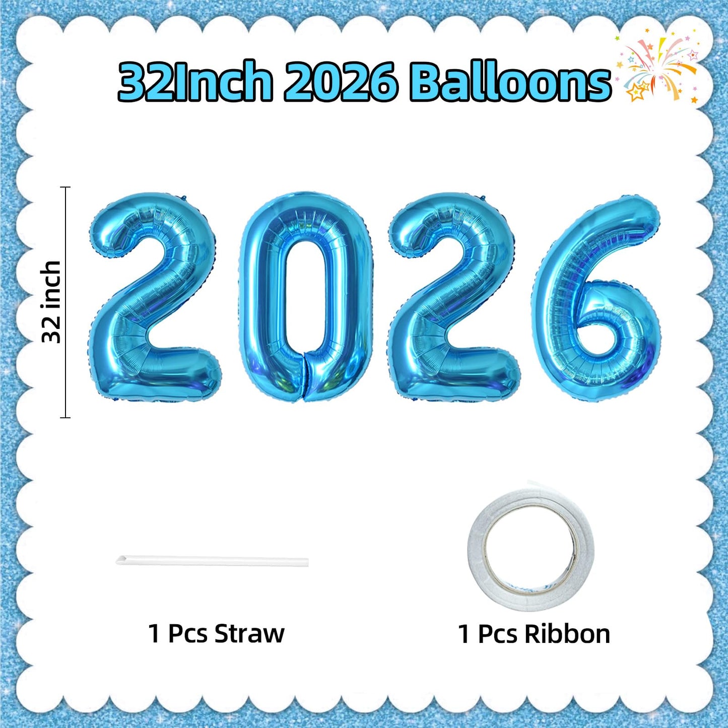 KALOR 32-Inch Blue Foil Number Balloons – 2026 New Year Backdrop & Graduation Party Decor
