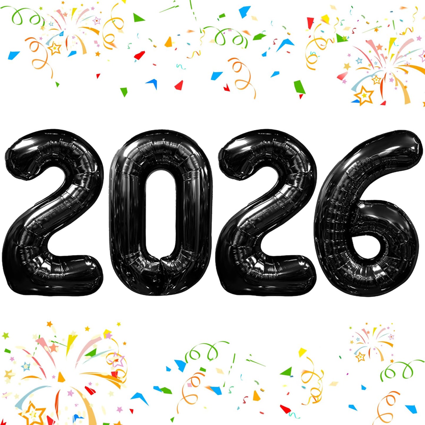 KALOR 42-Inch 2026 Black Foil Mylar Balloons for New Year and Graduation