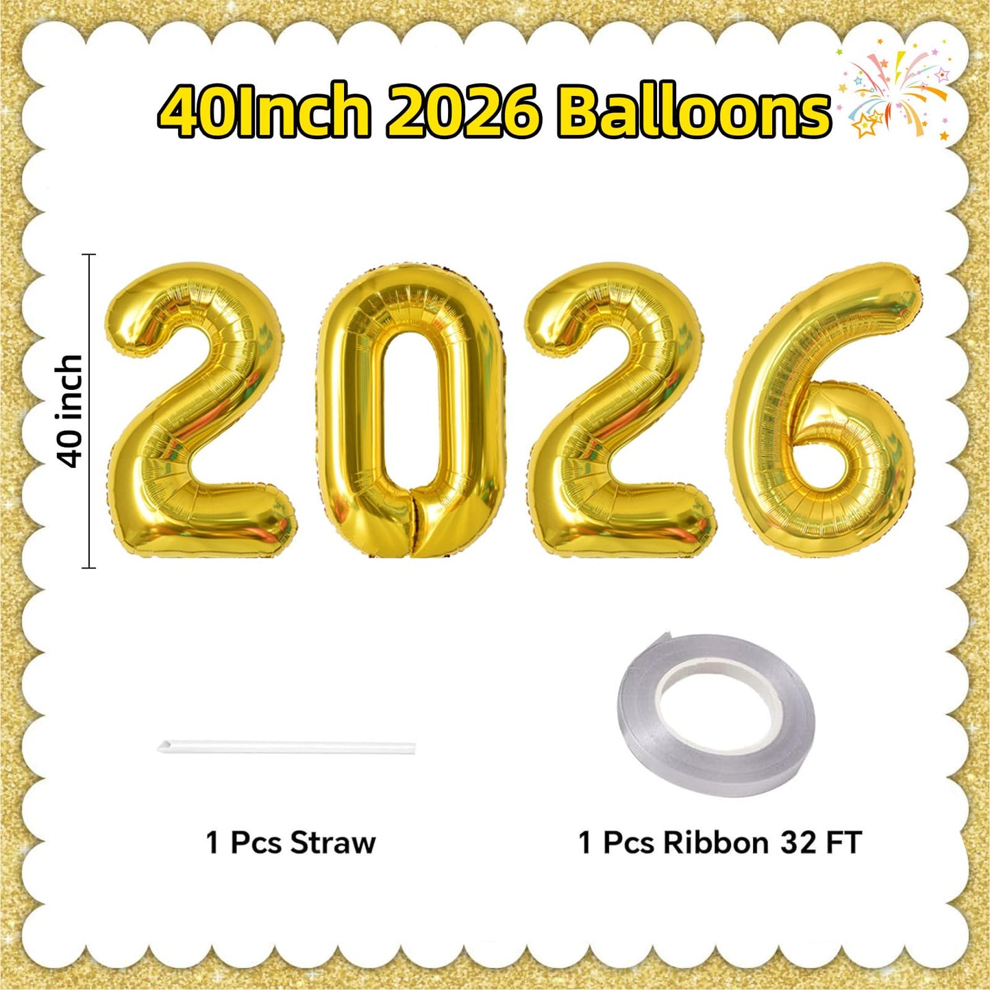 KALOR 42 Inch 2026 Gold Foil Mylar Number Balloons | New Year and Graduation Decor