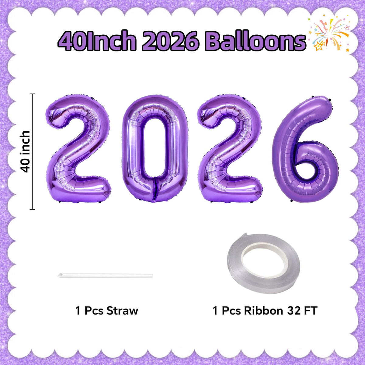 KALOR 42-Inch 2026 Purple Foil Mylar Balloons – New Year & Graduation Decor