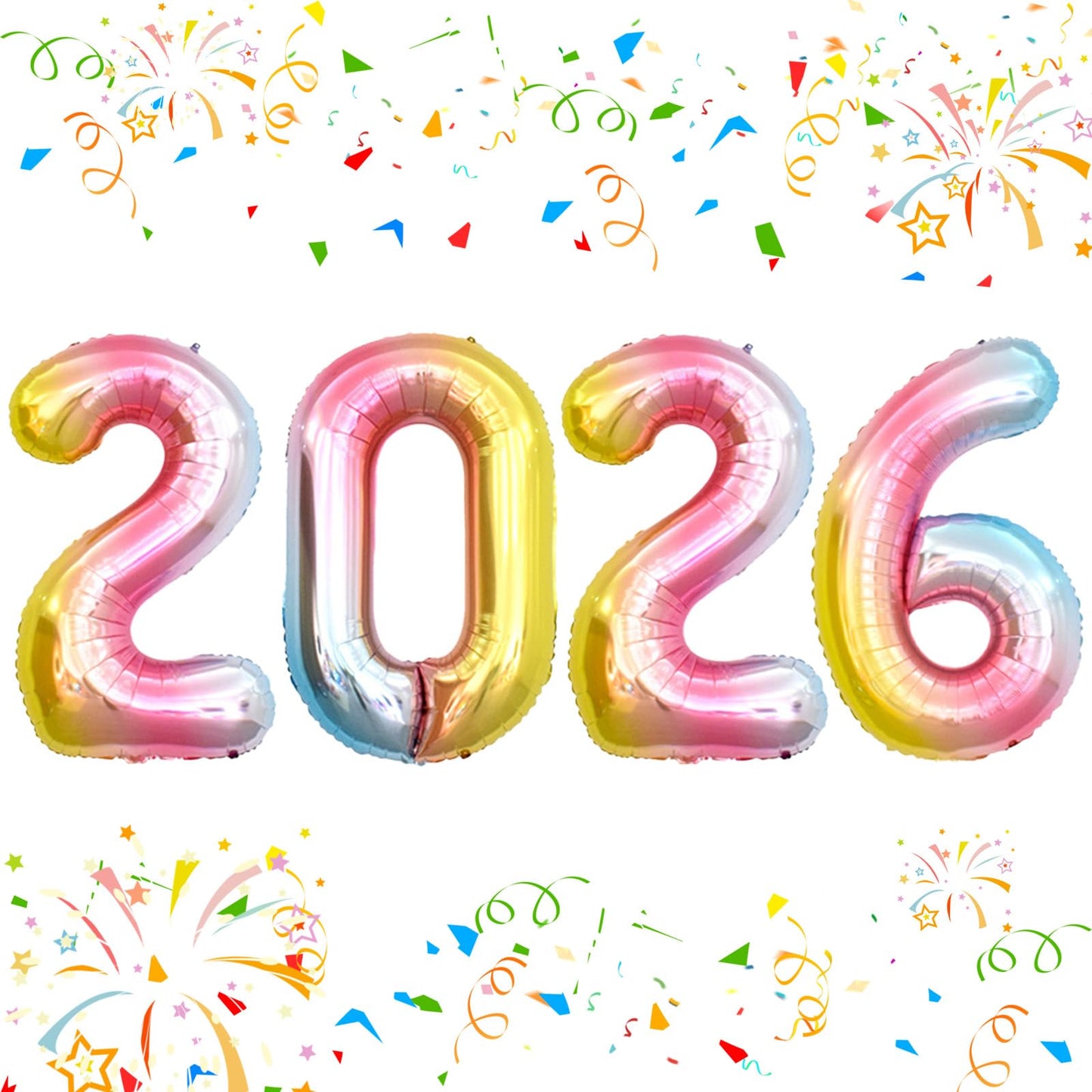 KALOR 42 Inch 2026 Rainbow Foil Mylar Balloons – New Year & Graduation Decor