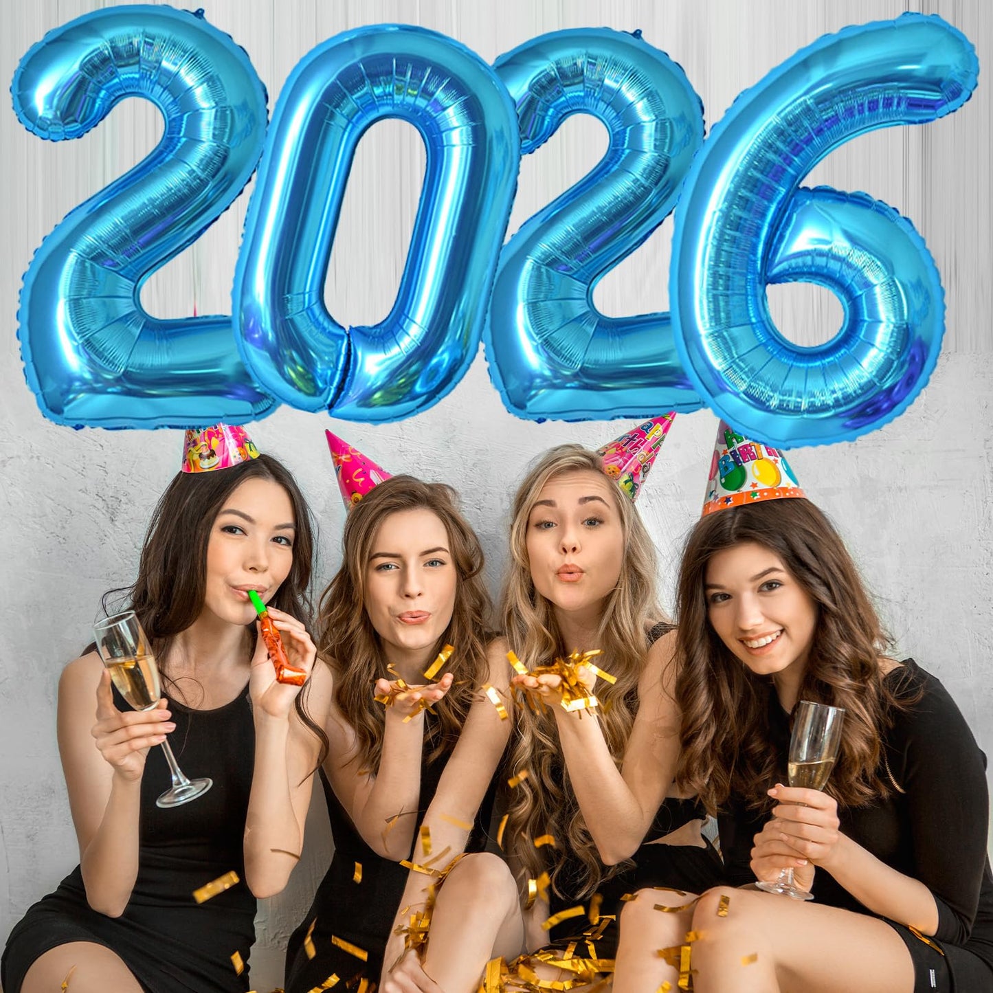 KALOR 32-Inch Blue Foil Number Balloons – 2026 New Year Backdrop & Graduation Party Decor