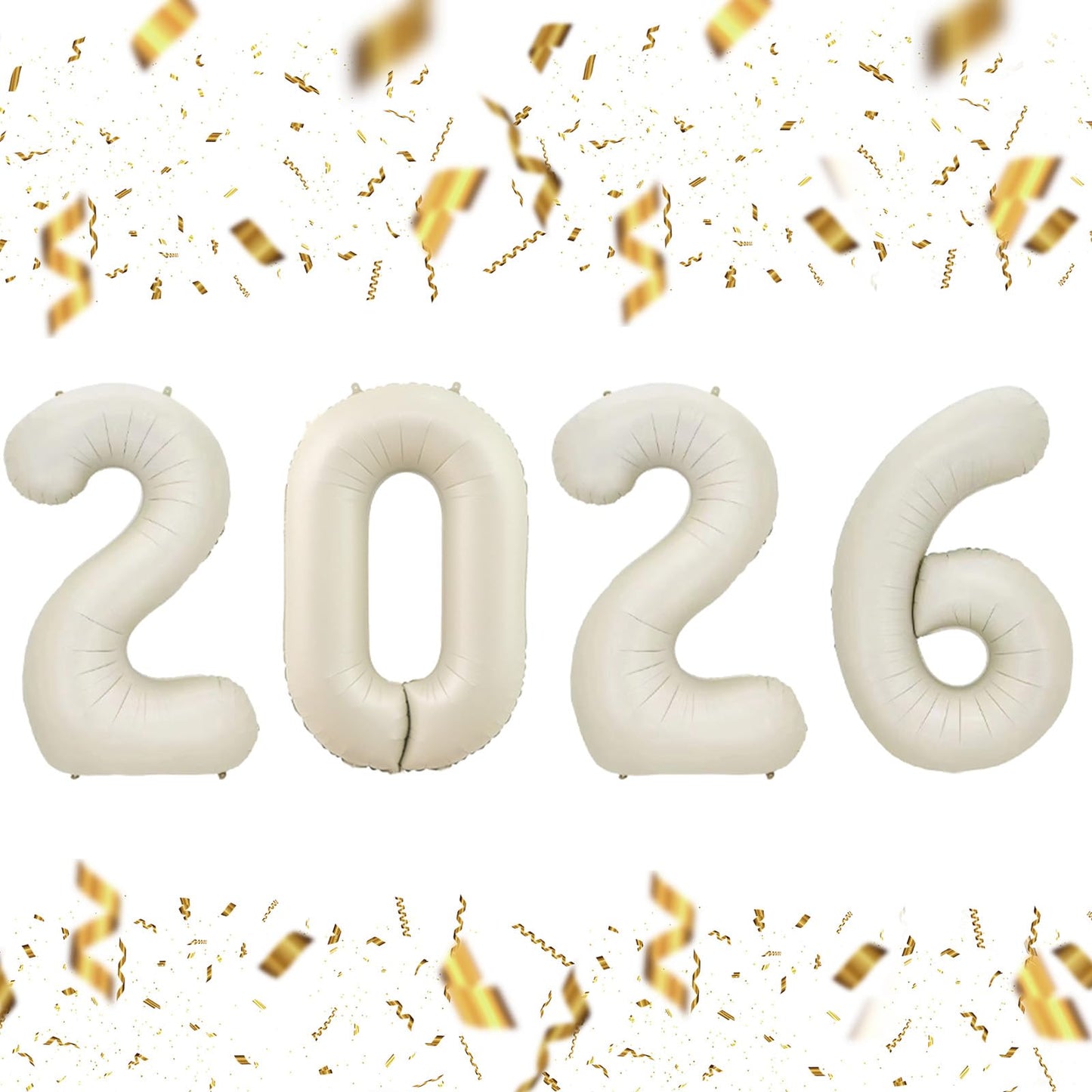 KALOR 32-Inch Cream White 2026 Foil Number Balloons | New Year & Graduation Decor