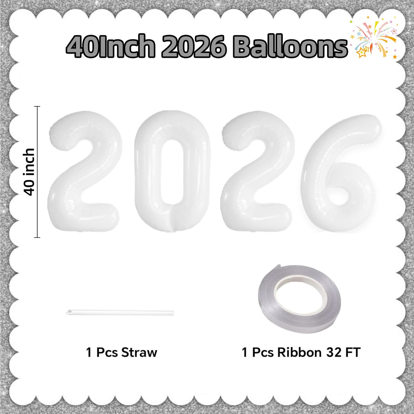 KALOR 42-Inch 2026 Foil Number Balloons – New Year & Graduation Decor