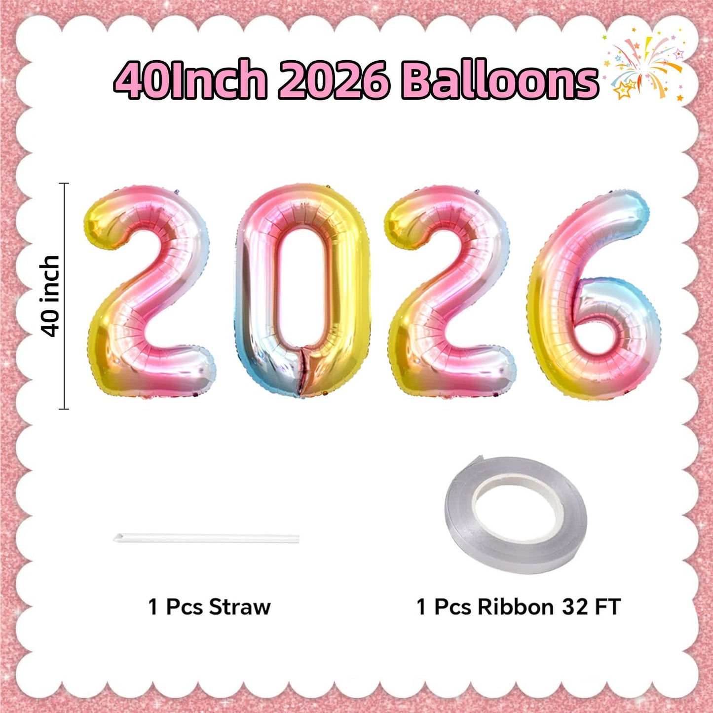 KALOR 42 Inch 2026 Rainbow Foil Mylar Balloons – New Year & Graduation Decor