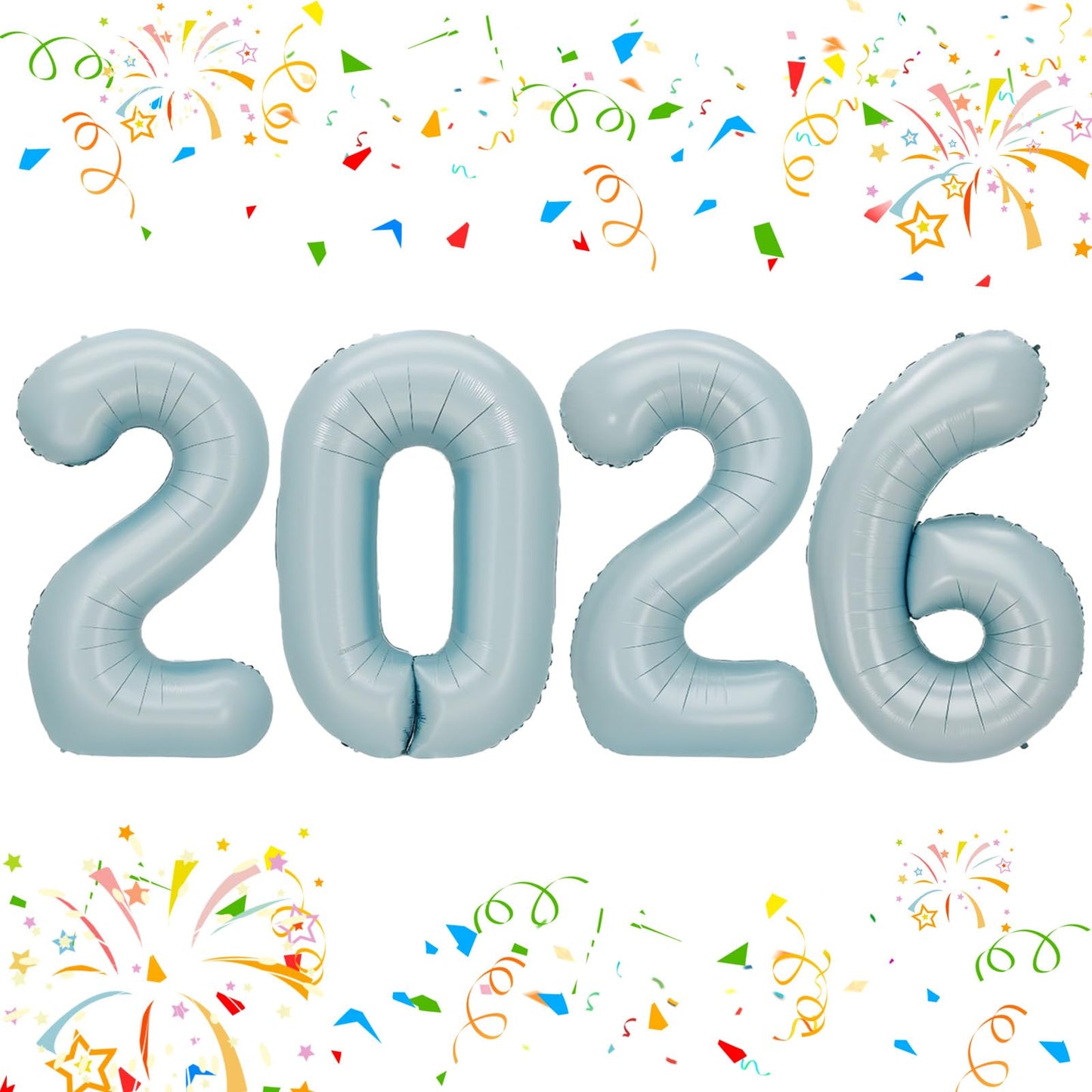 KALOR 42-Inch 2026 Pastel Blue Foil Number Balloons – New Year & Graduation Party Decor
