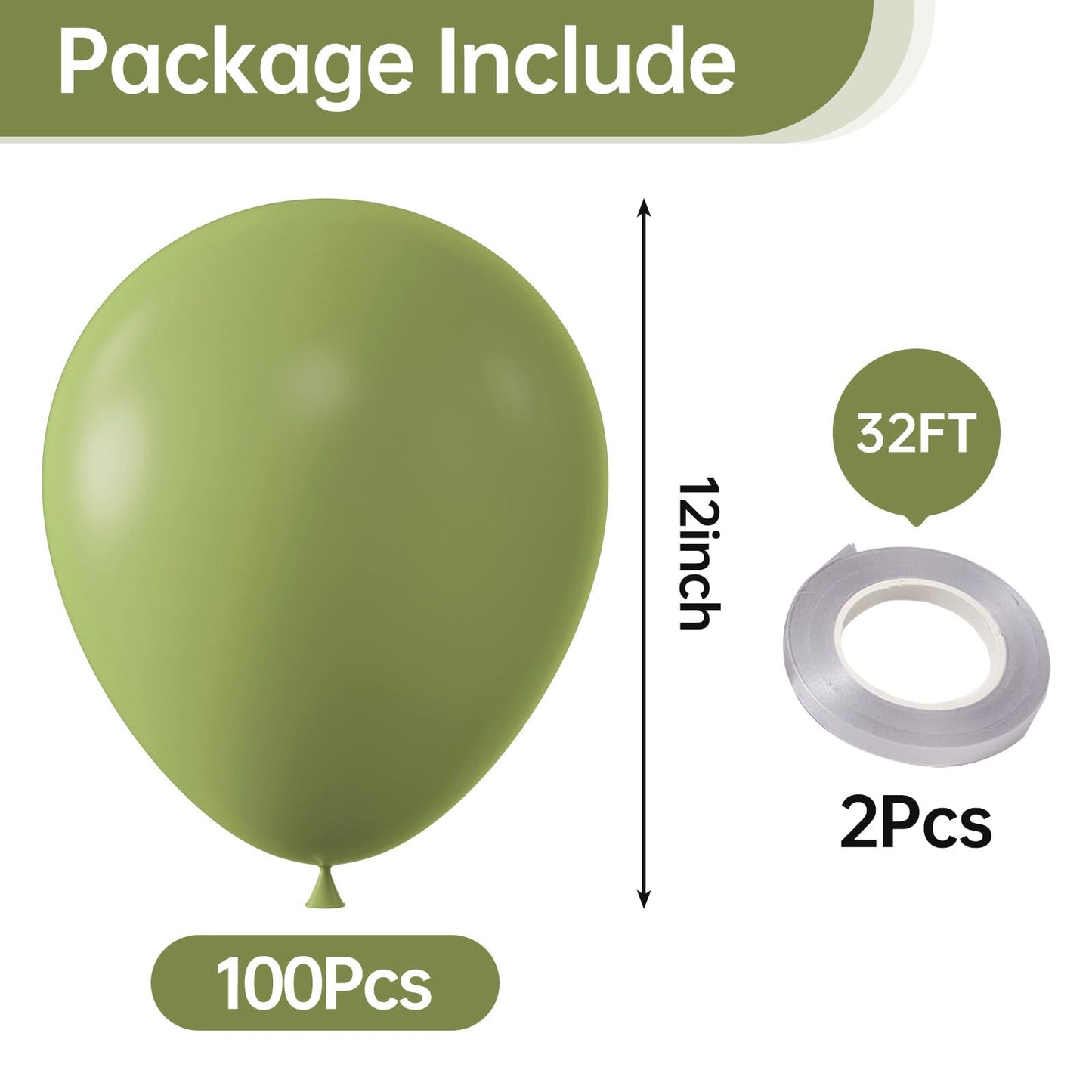 KALOR 10-Inch Avocado Green Balloons - 100 Pcs Latex Party Pack