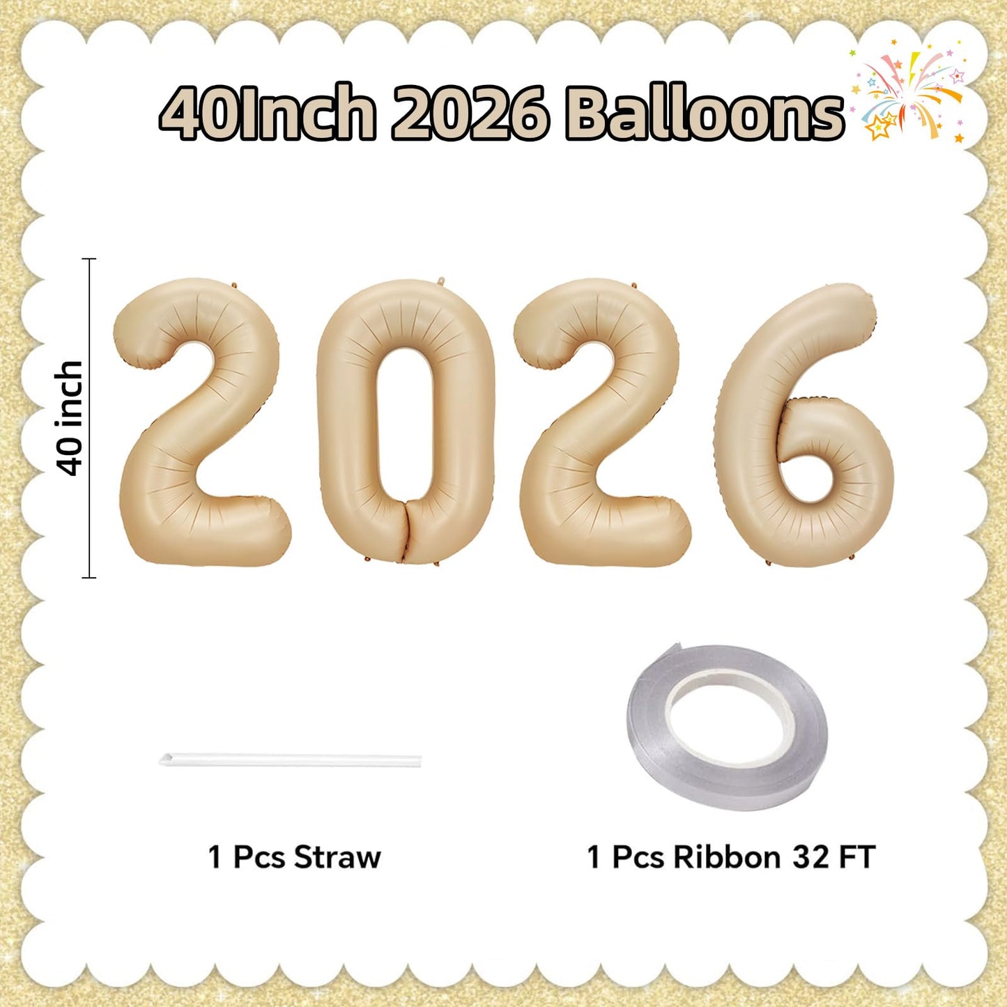KALOR 42-Inch 2026 Caramel Foil Mylar Number Balloons – New Year & Graduation Decor