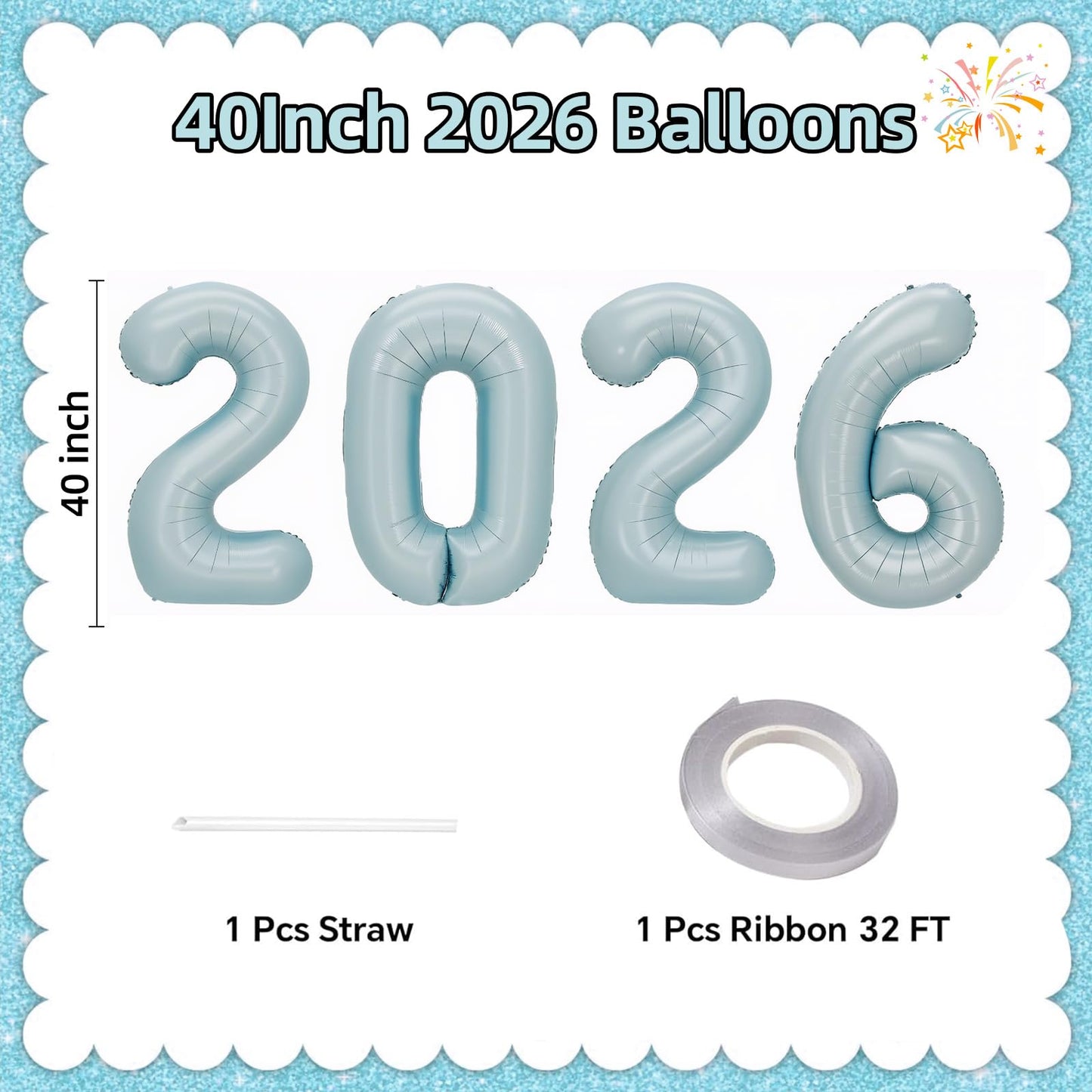 KALOR 42-Inch 2026 Pastel Blue Foil Number Balloons – New Year & Graduation Party Decor