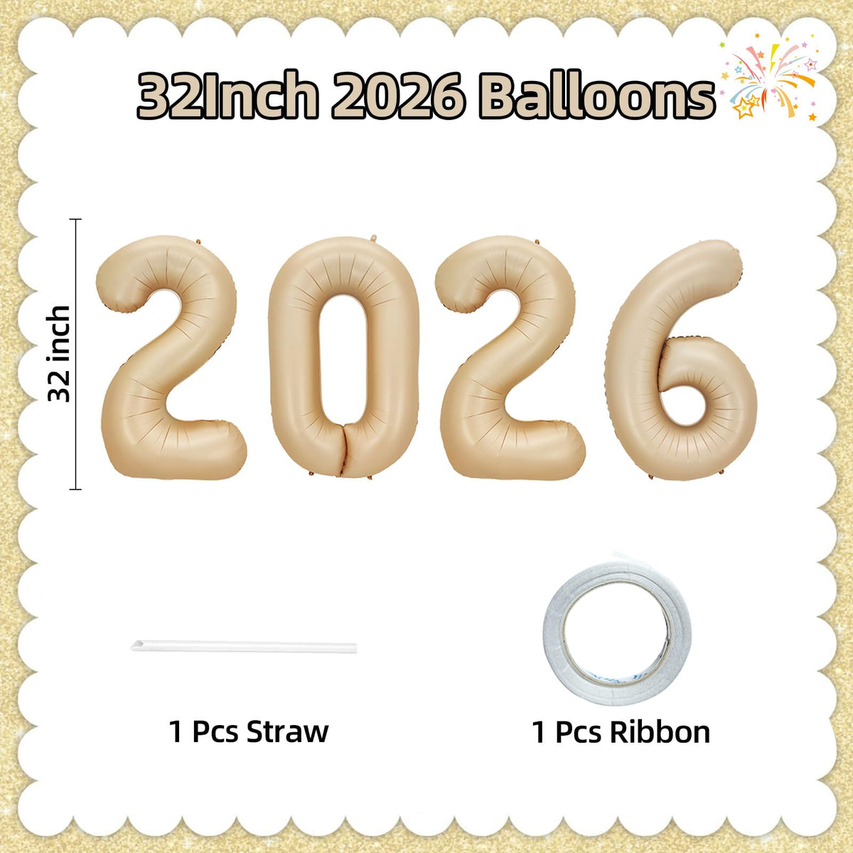 KALOR 32 Inch 2026 Caramel Foil Number Balloons – New Year Eve & Graduation Decor