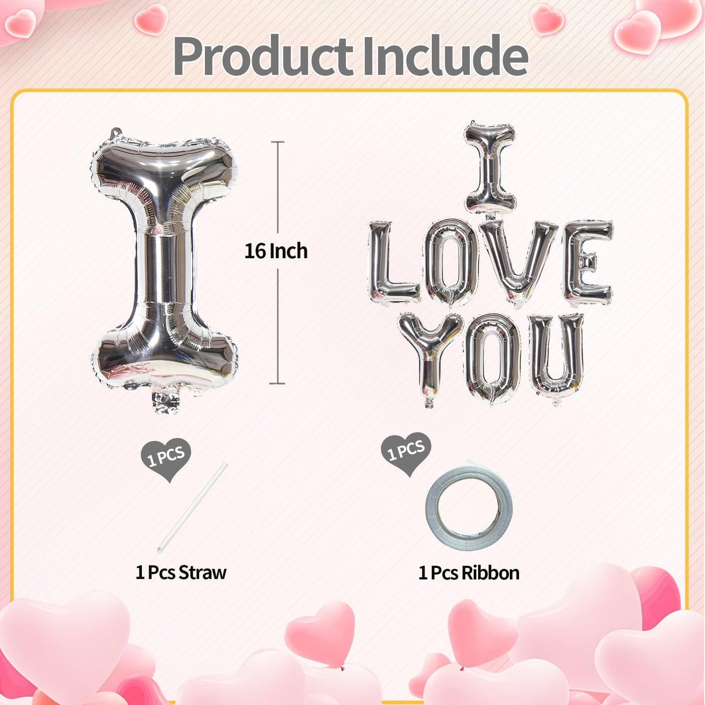 KALOR 16-Inch Silver I Love You Foil Balloon – Romantic Wedding & Valentine Decor