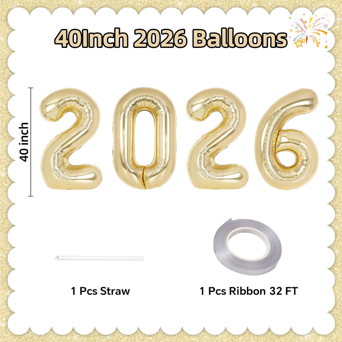KALOR 42 Inch Light Gold Foil 2026 Balloons – New Year & Graduation Decor