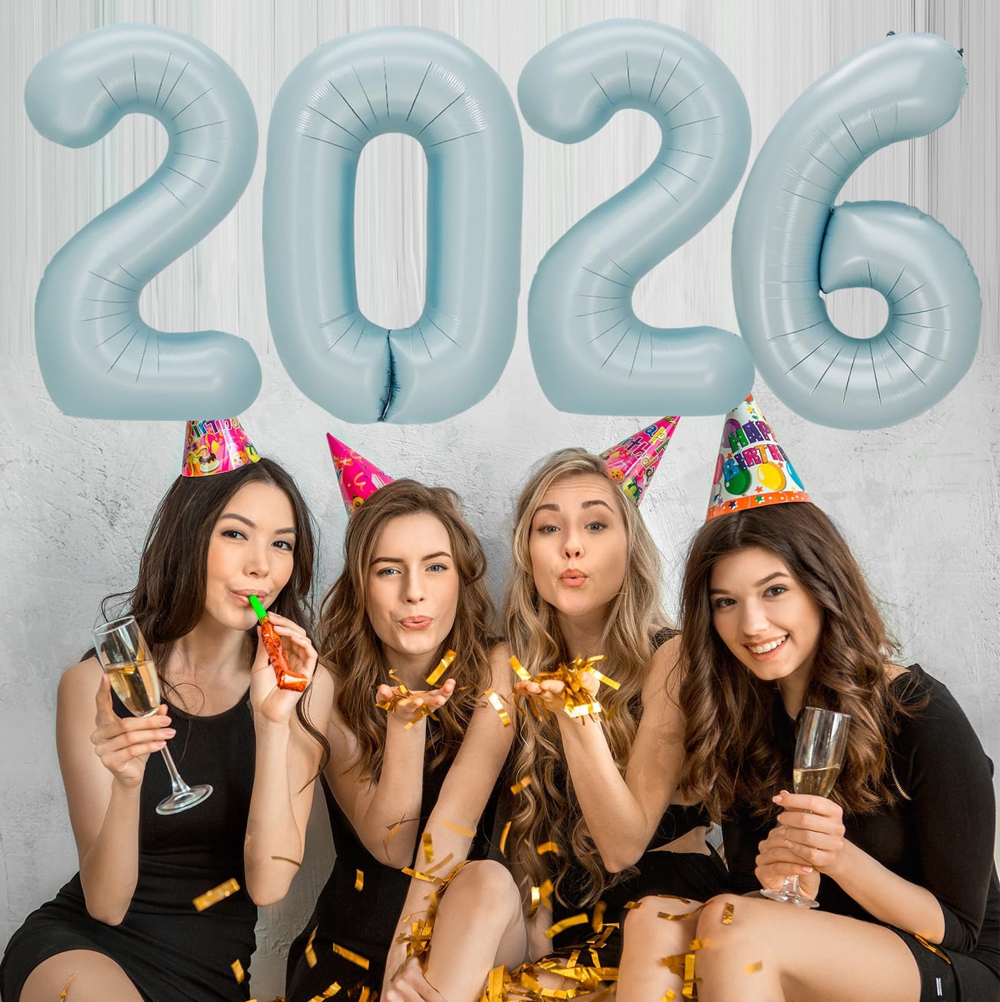 KALOR 42-Inch 2026 Pastel Blue Foil Number Balloons – New Year & Graduation Party Decor