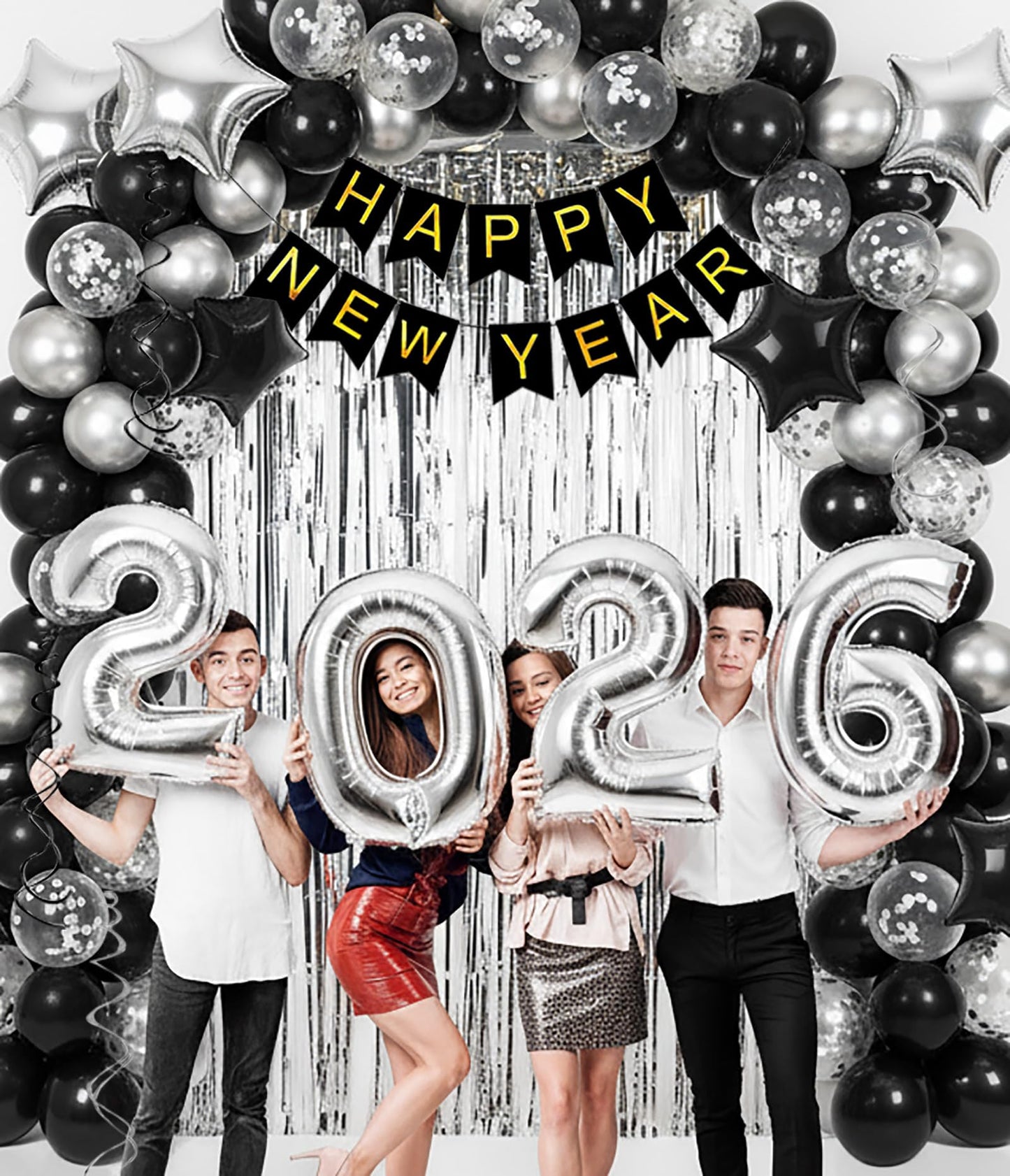 KALOR New Year's Eve 2026 Kit – 153-Pcs Silver & Black Balloon Arch