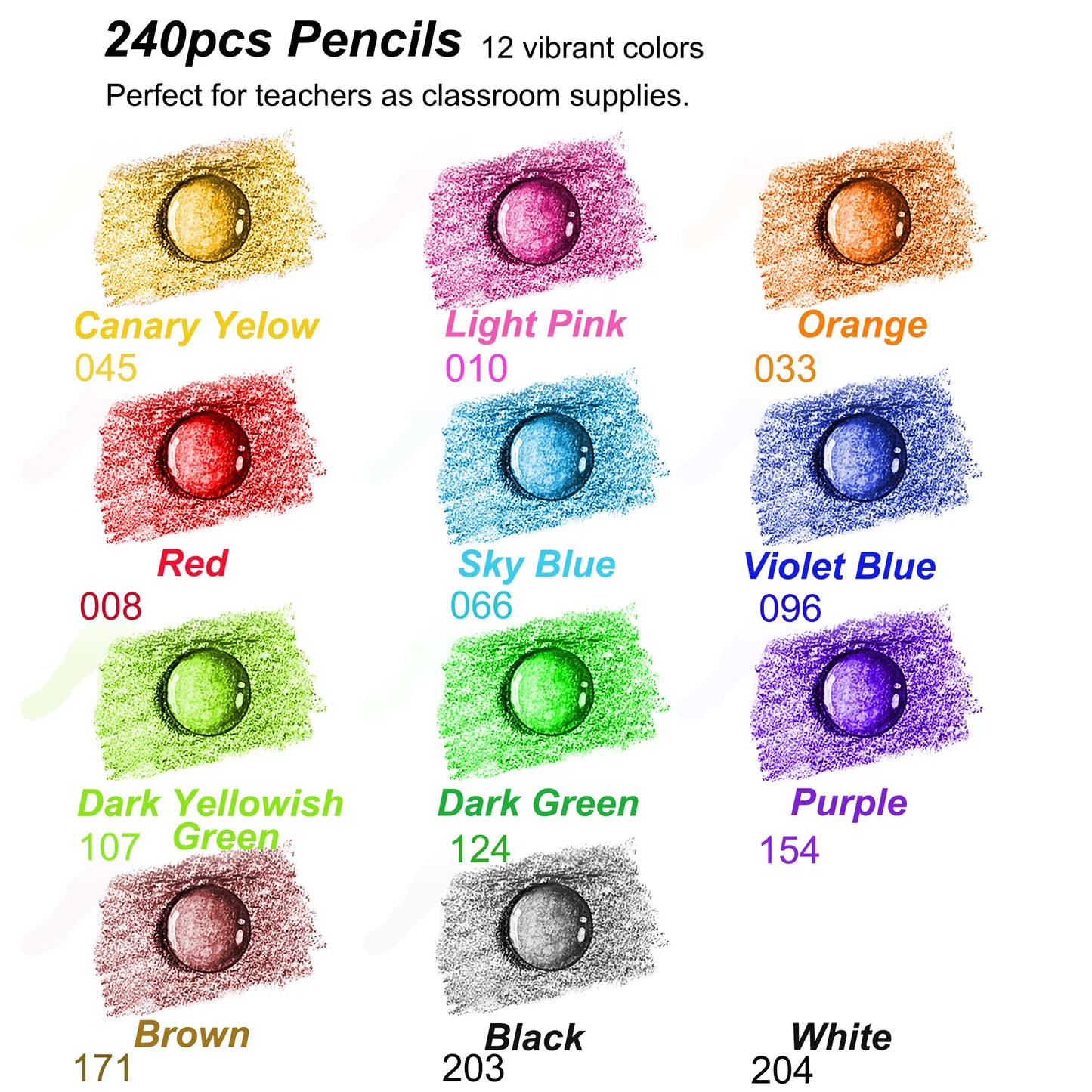 KALOUR Premium Colored Pencils Bulk – 240 Count, 12 Vibrant Colors, Pre-Sharpened Classroom Set