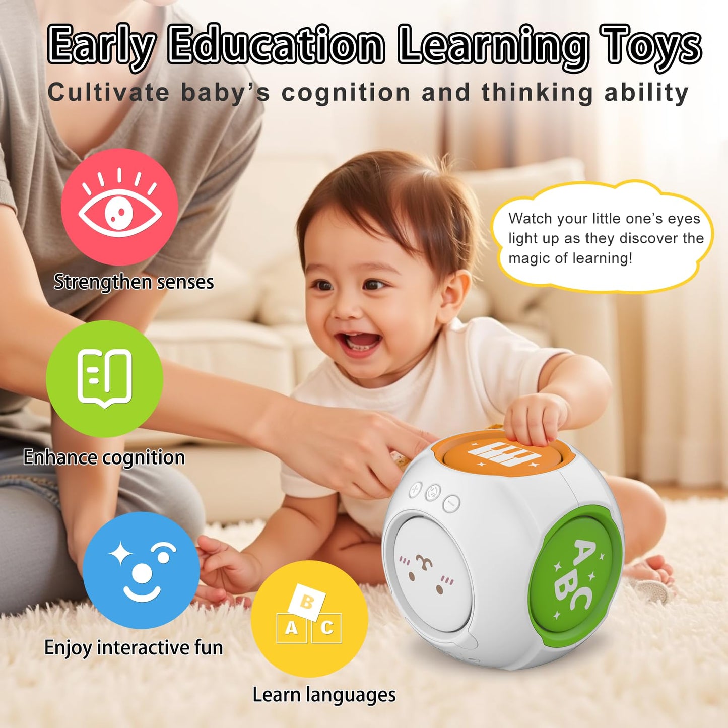KALUYA Bilingual 6-in-1 Musical Learning Cube for Babies 6-18 Months