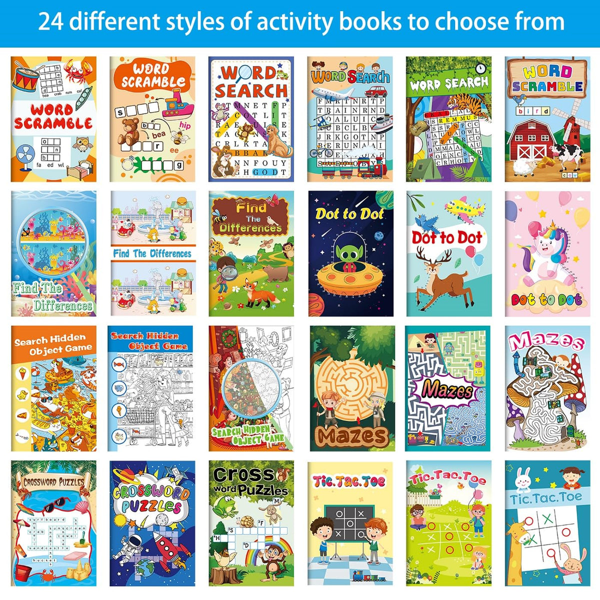 Kalysky 24 Mini Activity Books for Kids – Party Favors & Travel Fun (Ages 4-12)