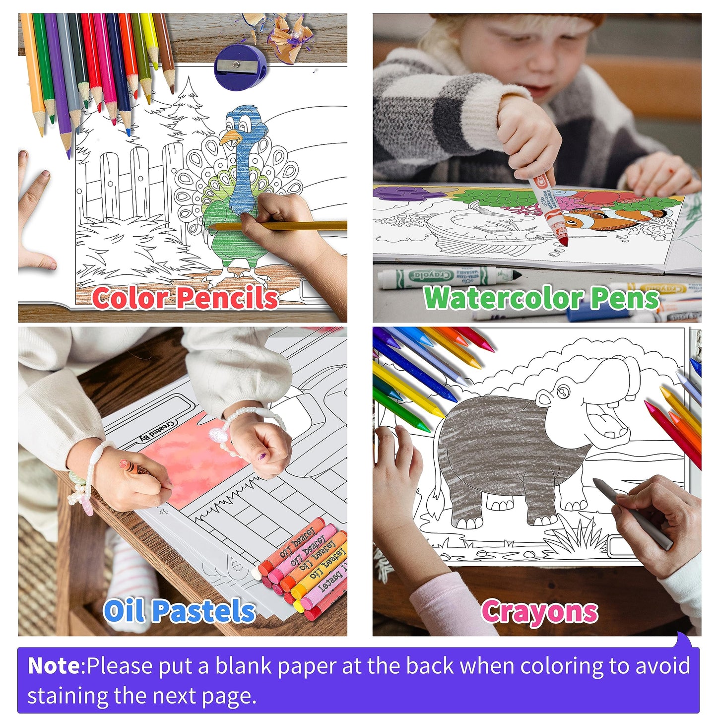 Kalysky 4Pack Large Coloring Books for Toddlers & Kids 2-8 — 8.5x11 inch, 96 Unique Patterns