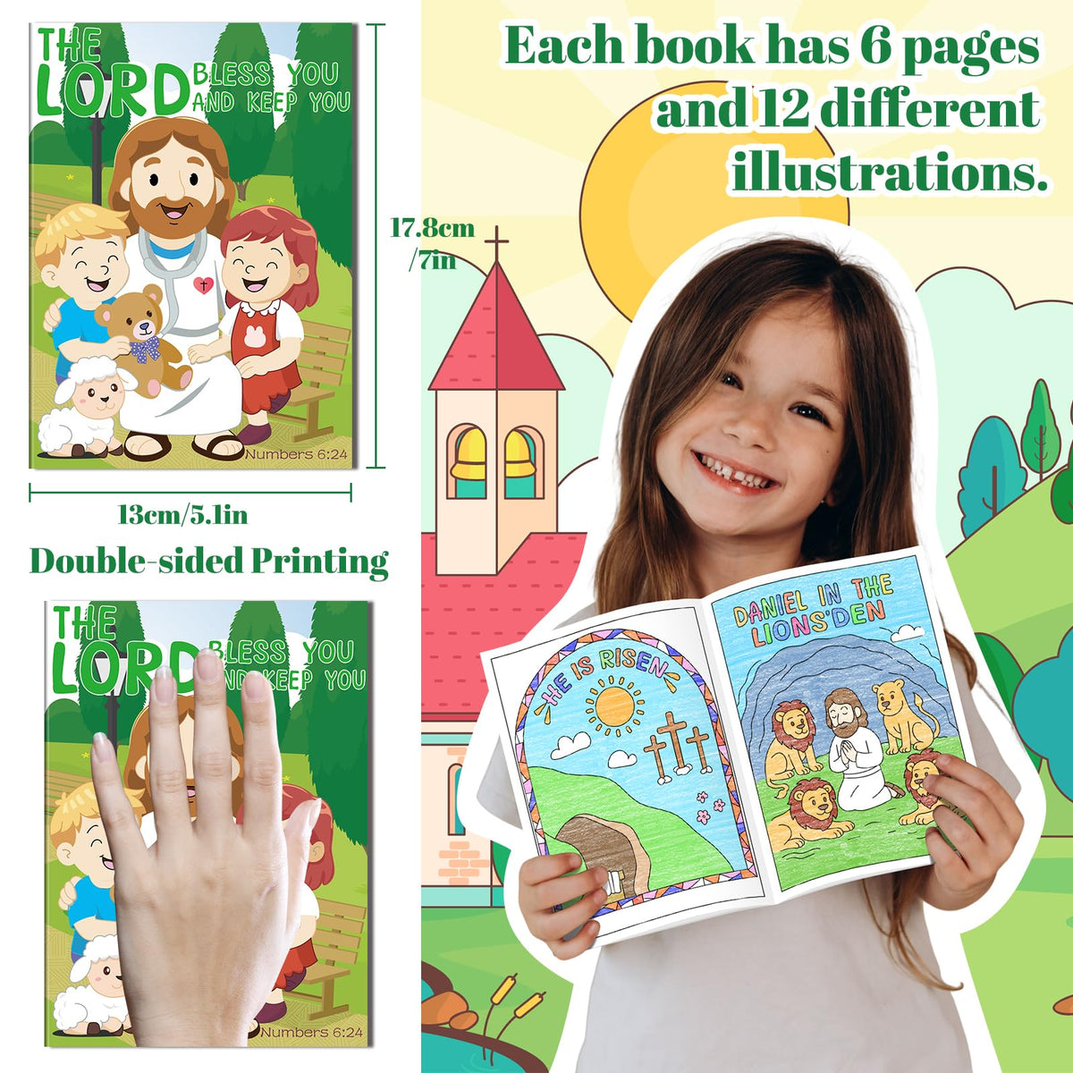 Kalysky 24Pcs Christian Bible Coloring Books for Kids — 6 Cover Designs, 72 Patterns, Mini Activity Books