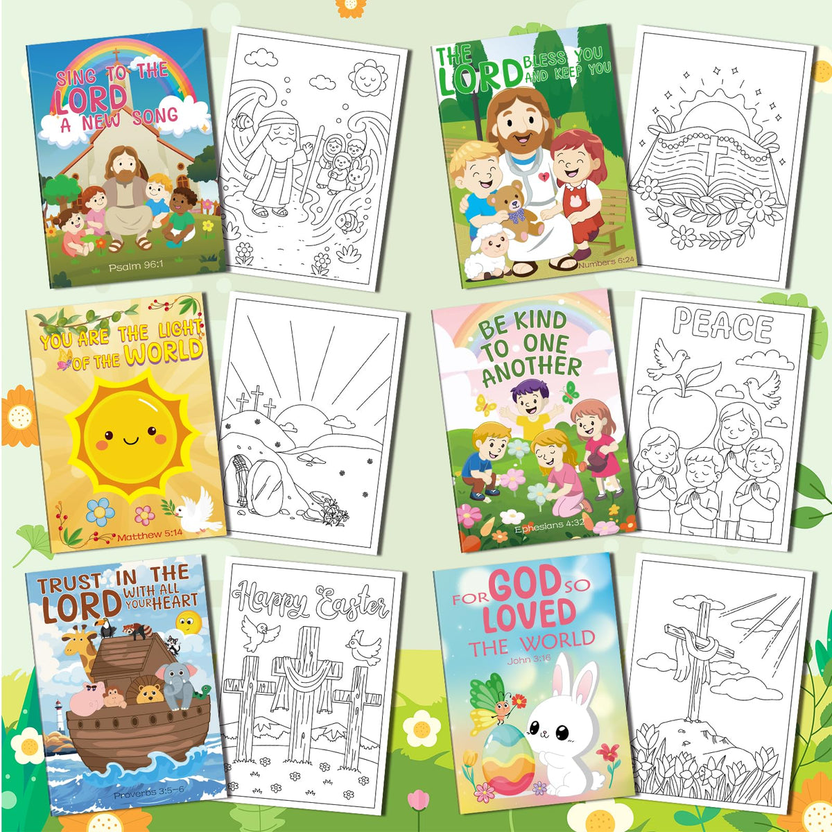 Kalysky 24Pcs Christian Bible Coloring Books for Kids — 6 Cover Designs, 72 Patterns, Mini Activity Books