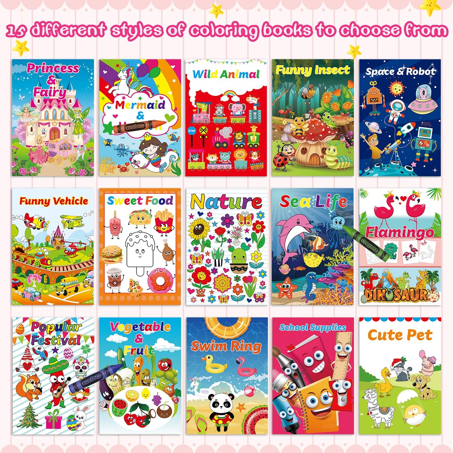 Kalysky 15Pack Bulk Coloring Books for Kids – 5.9 x 8.5 in | Party Favors & Classroom Activities