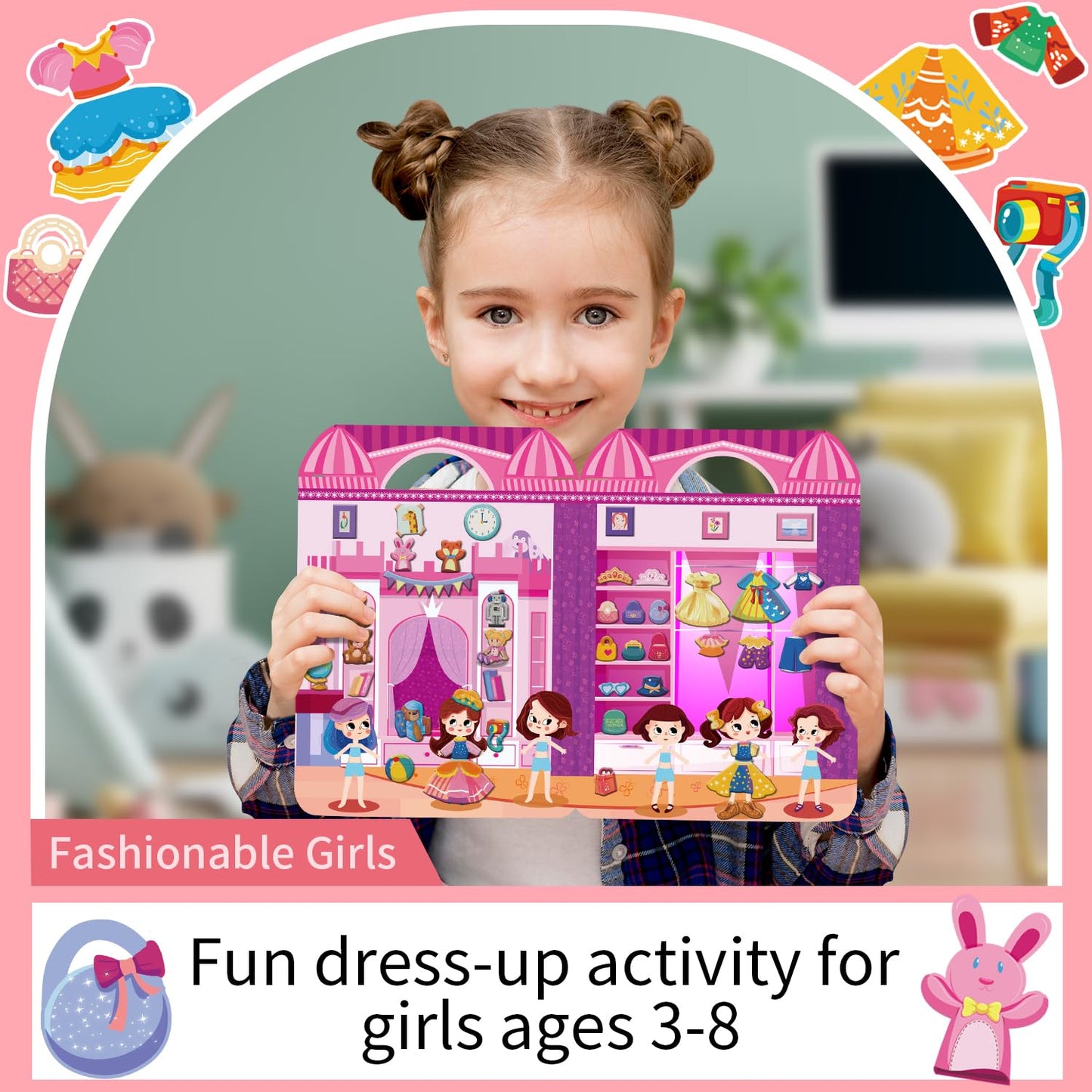 Kalysky Dress Up Sticker Books for Girls 2-4 | Reusable 3D Puffy Stickers | Mermaid, Princess, Fashion Girl