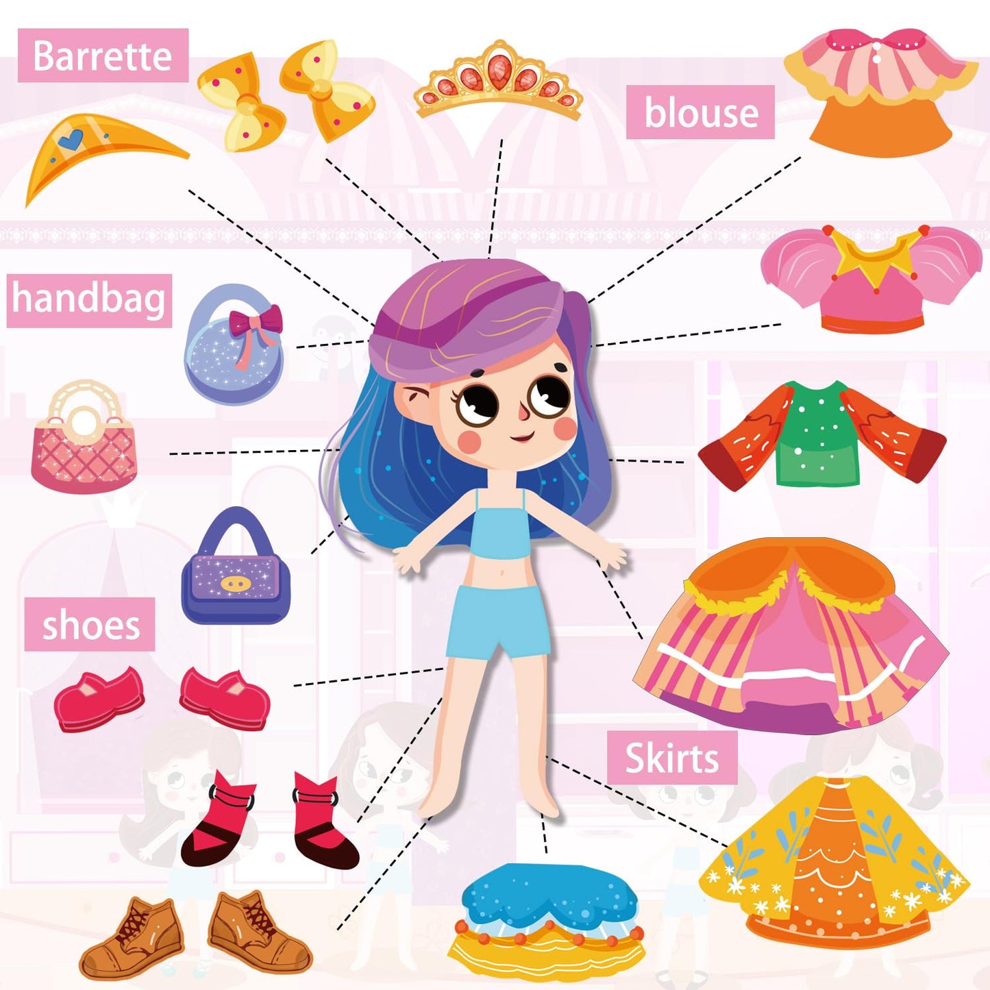 Kalysky Dress Up Sticker Books for Girls 2-4 | Reusable 3D Puffy Stickers | Mermaid, Princess, Fashion Girl