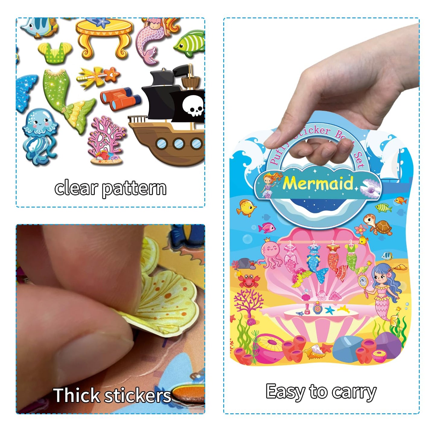 Kalysky Dress Up Sticker Books for Girls 2-4 | Reusable 3D Puffy Stickers | Mermaid, Princess, Fashion Girl