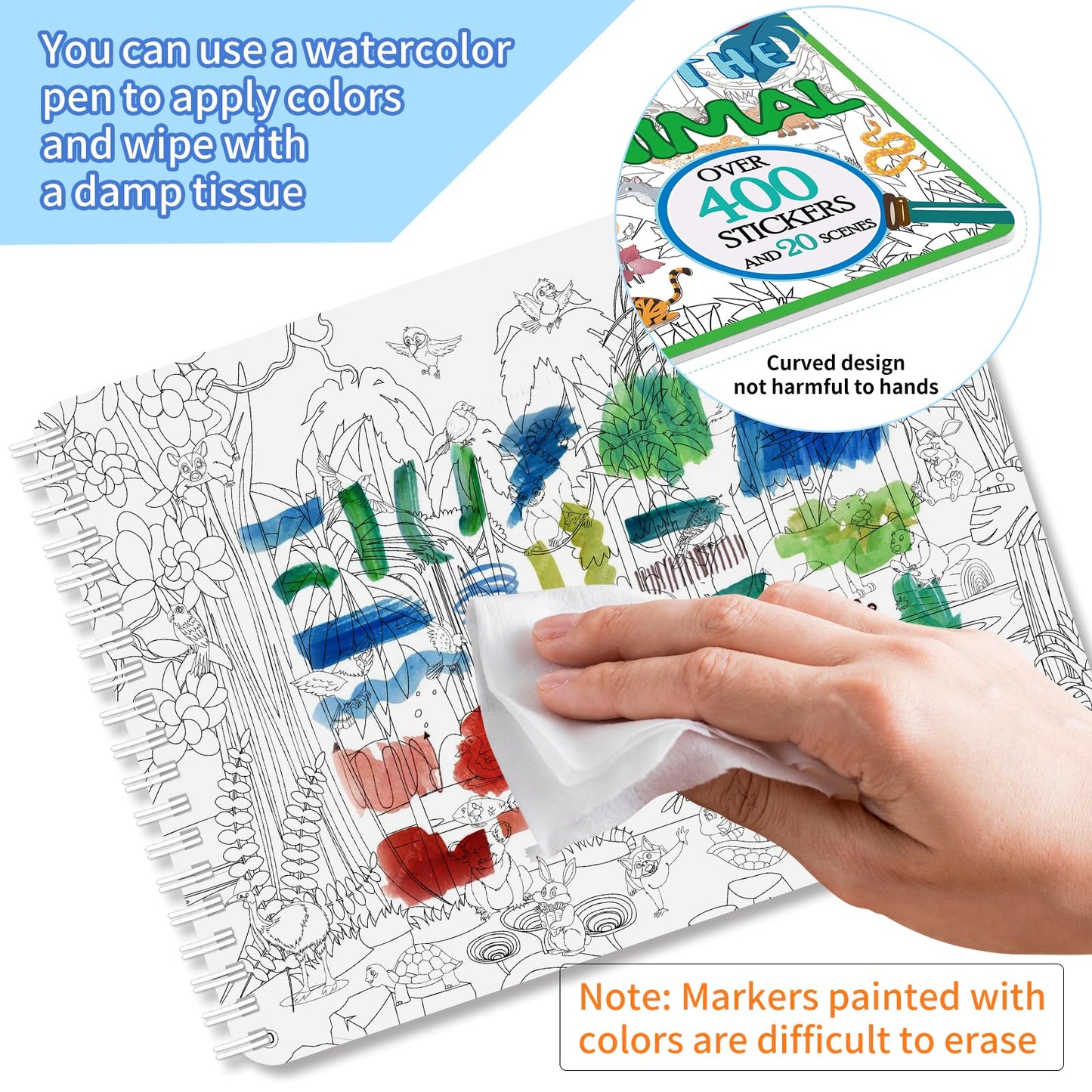 Kalysky Find The Animal Sticker Book – 400+ Stickers, 20 Scenes, Spiral-Bound Travel Activity for Kids