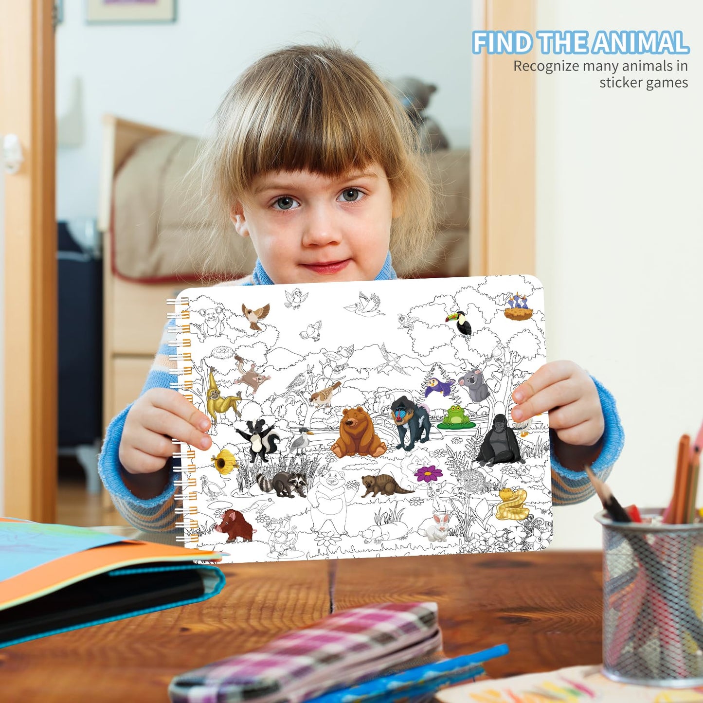 Kalysky Find The Animal Sticker Book – 400+ Stickers, 20 Scenes, Spiral-Bound Travel Activity for Kids
