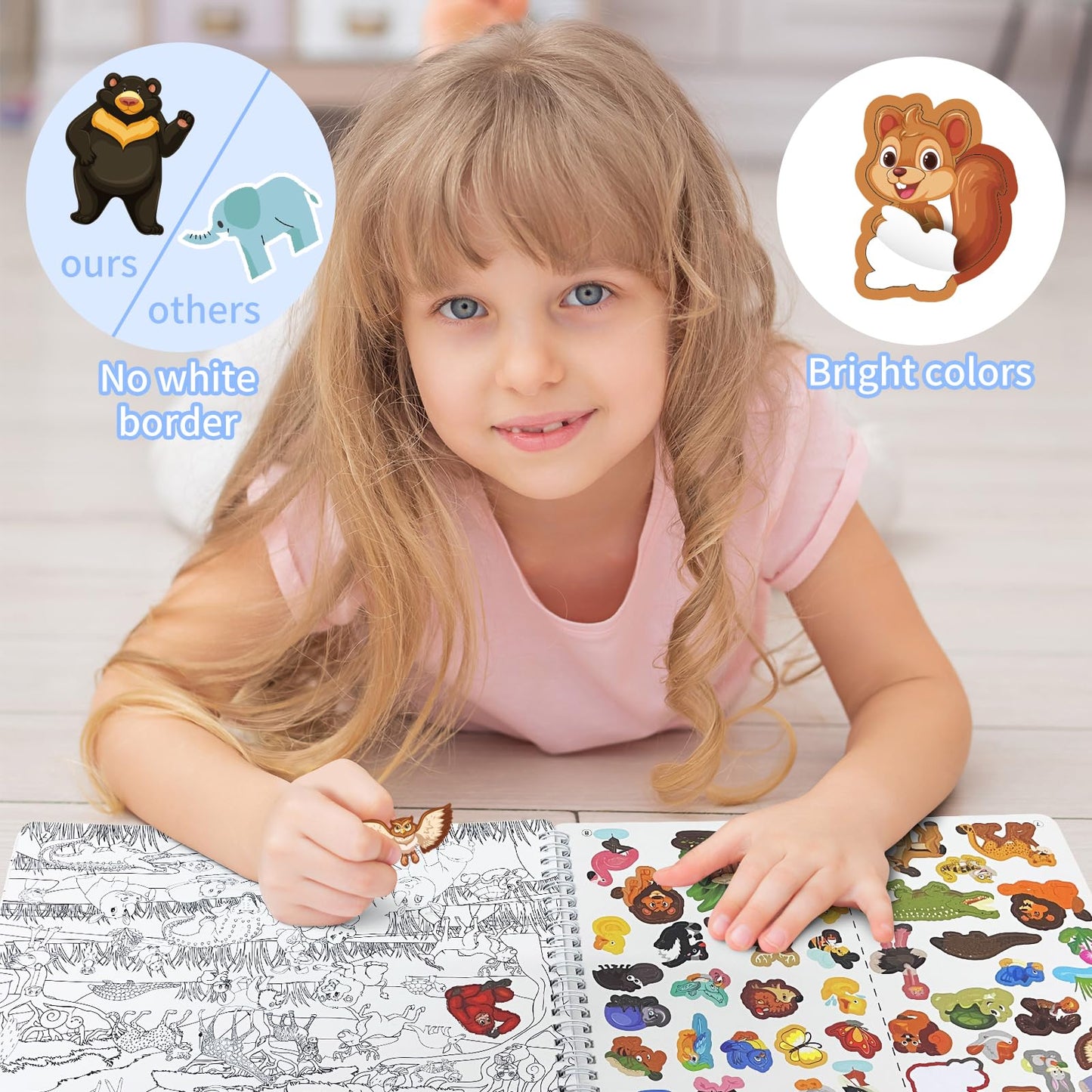 Kalysky Find The Animal Sticker Book – 400+ Stickers, 20 Scenes, Spiral-Bound Travel Activity for Kids