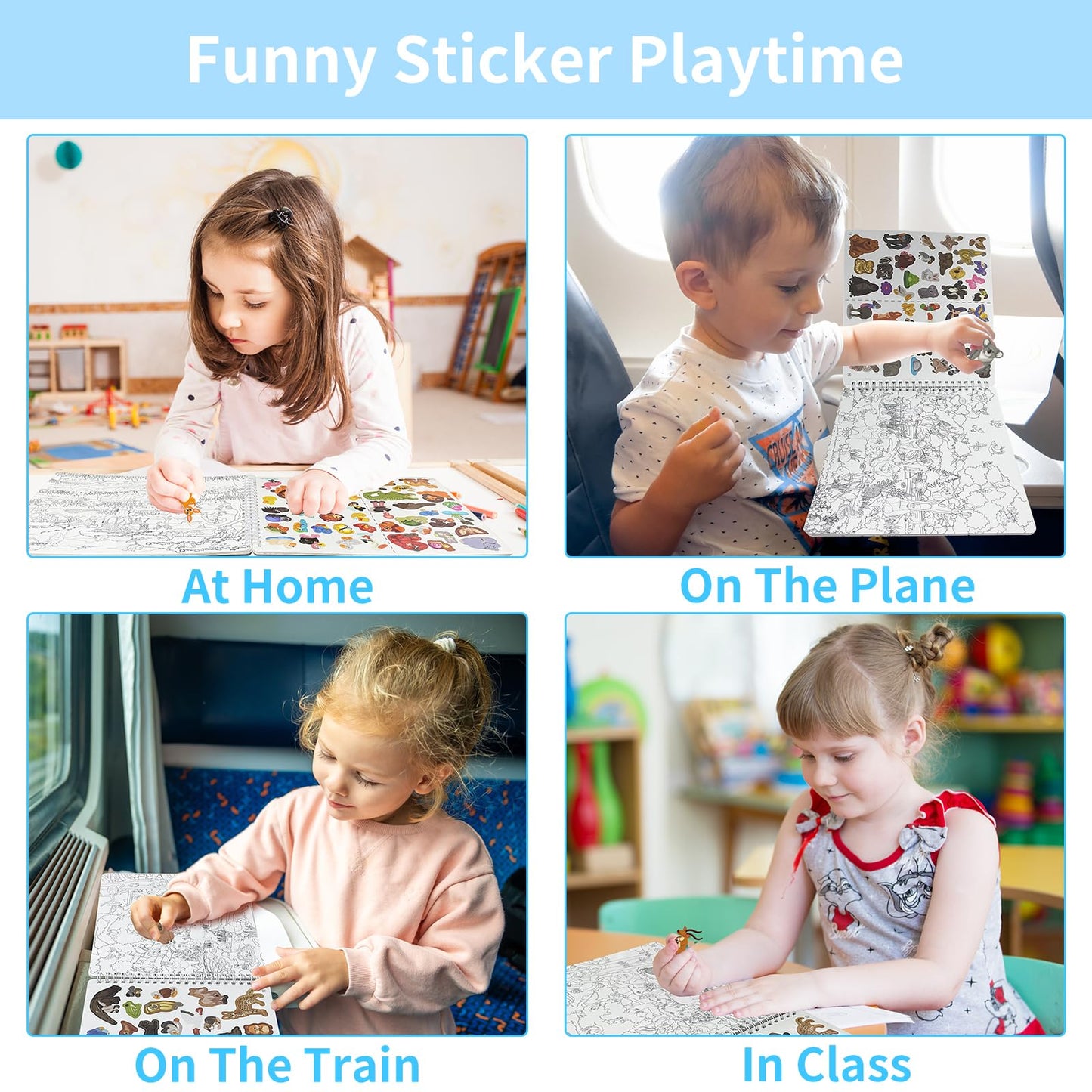 Kalysky Find The Animal Sticker Book – 400+ Stickers, 20 Scenes, Spiral-Bound Travel Activity for Kids
