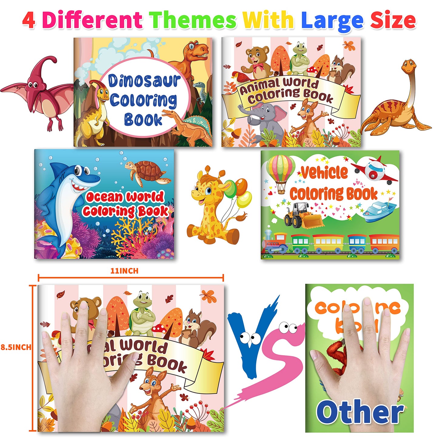 Kalysky 4Pack Large Coloring Books for Toddlers & Kids 2-8 — 8.5x11 inch, 96 Unique Patterns