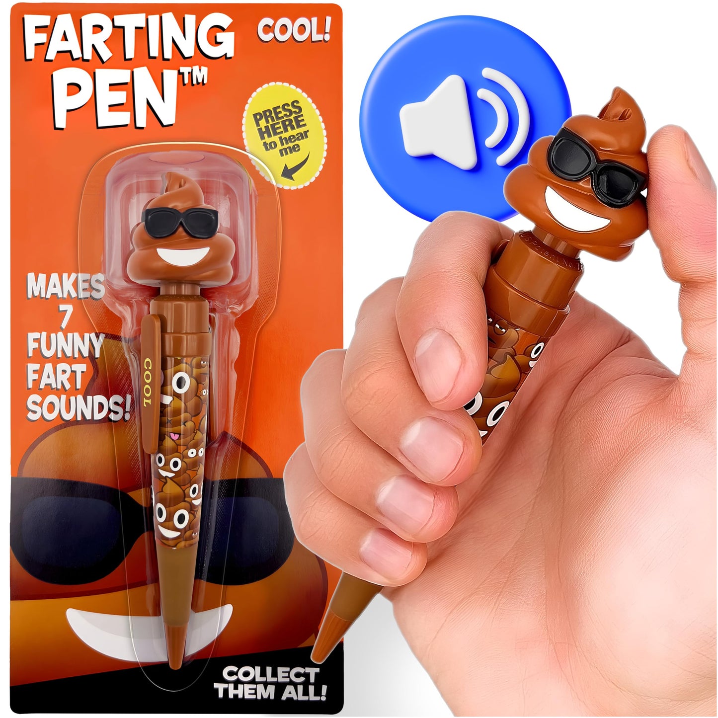 Kamhi World Farting Poop Pen with 7 Sounds — Easter Gag Gift for Teens & Kids