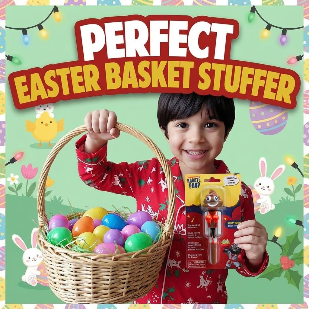 Kamhi World Farting Poop Pen with Punching Arms – Easter Basket Gag Gift & Interactive Karate Sound Toy