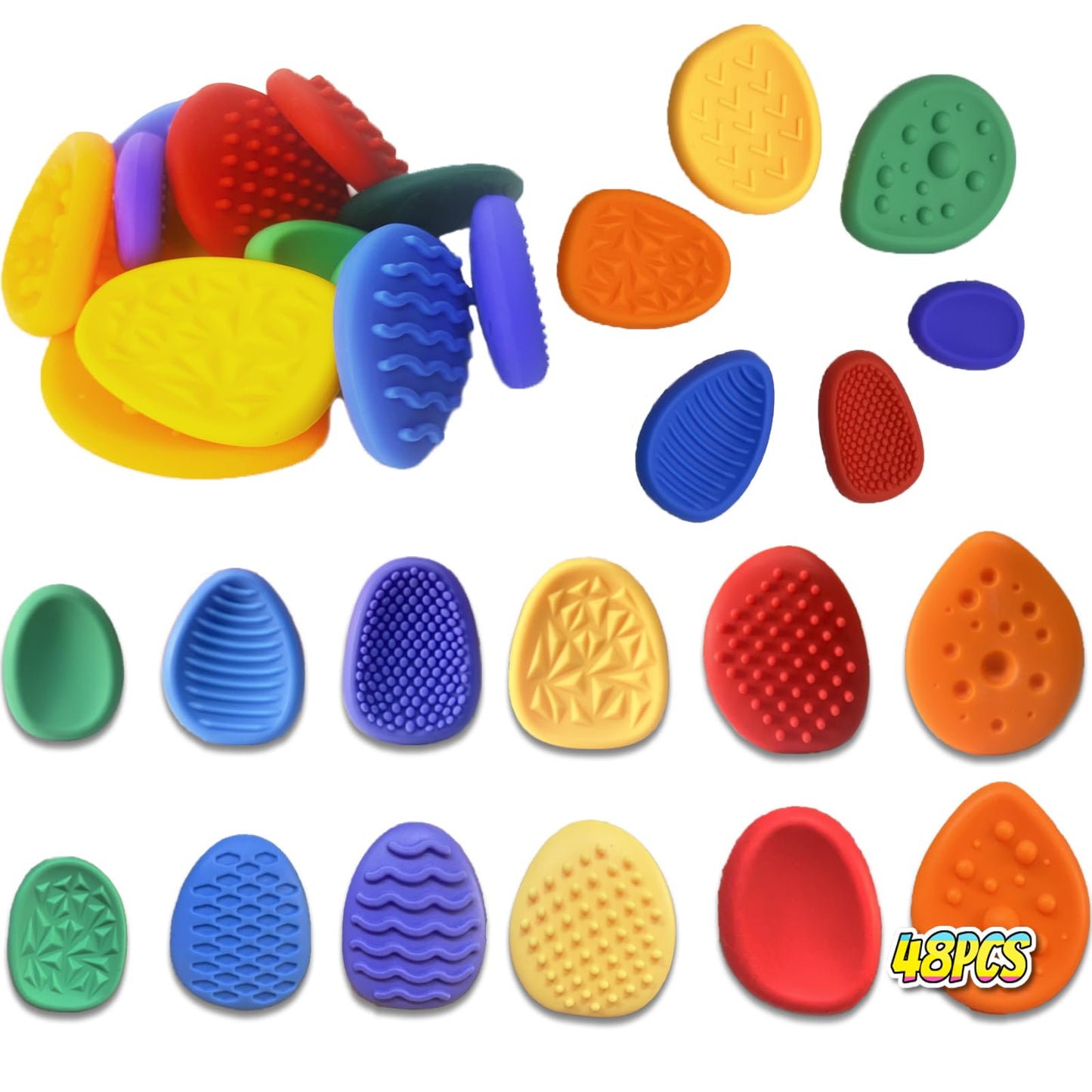 KaneStar007 48PCS Random Color Fidget Toys — Textured Sensory Stones for Kids, Calming & Focus (Classroom Prizes)