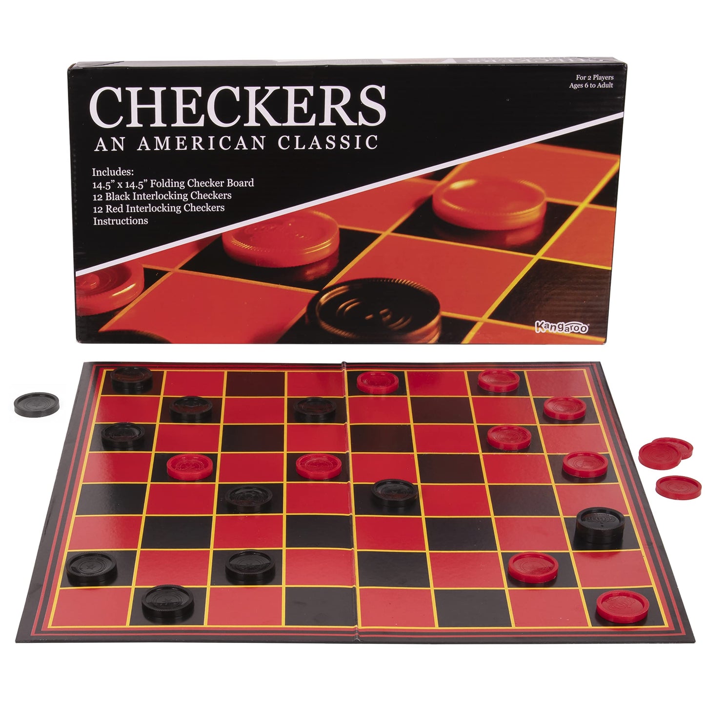 Kangaroo Multiplayers Strategy Checkers – Portable 15x15 Inch Board with 24 Checkers