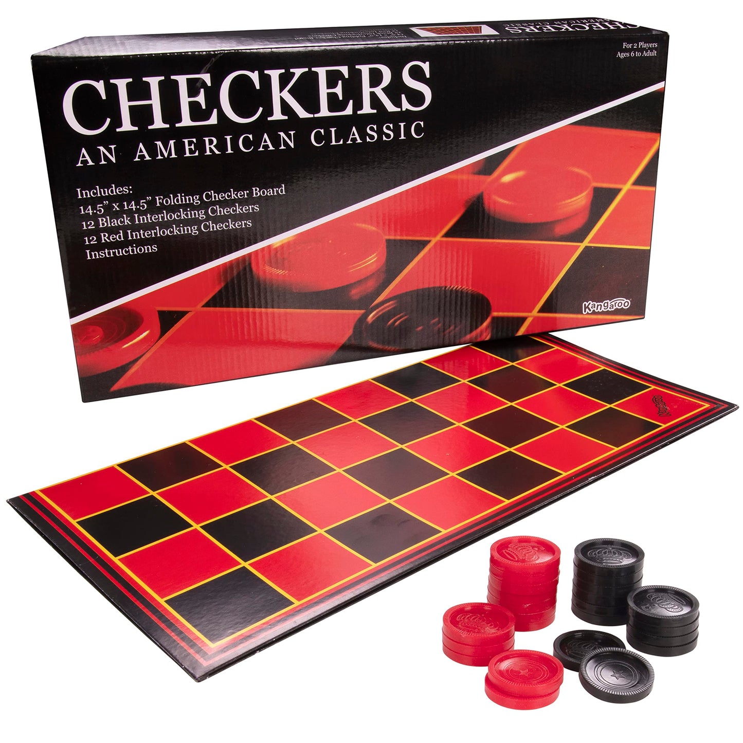 Kangaroo Multiplayers Strategy Checkers – Portable 15x15 Inch Board with 24 Checkers