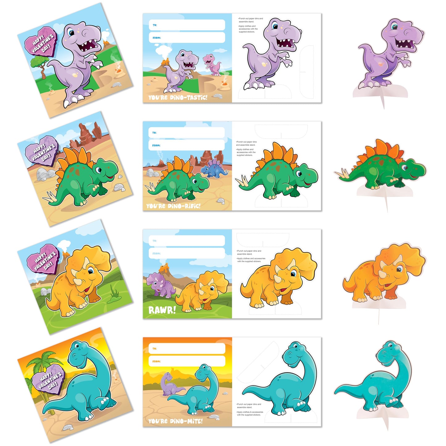 Kangaroo 28-Pack Dinosaur Valentines Day Cards with Envelopes & Stickers – Bulk Classroom Pack