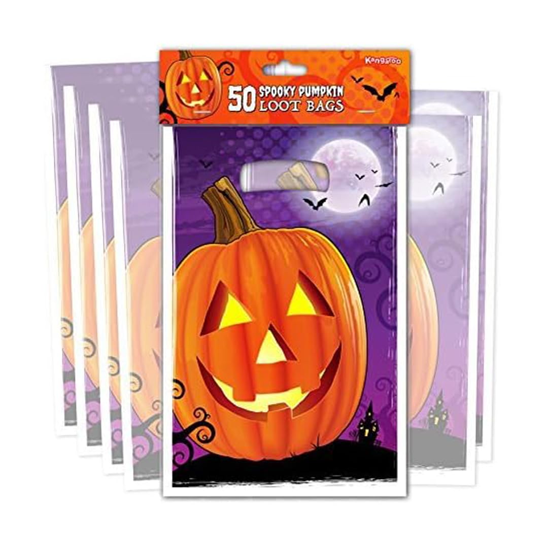 Kangaroo 50 Pcs Jack O' Lantern Halloween Goodie Bags – Trick or Treat Loot Bags