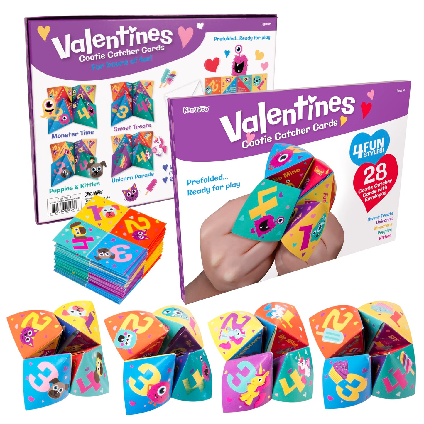 Kangaroo 28 Pack Cootie Catcher Valentines Cards – Classroom Valentines & Party Favors