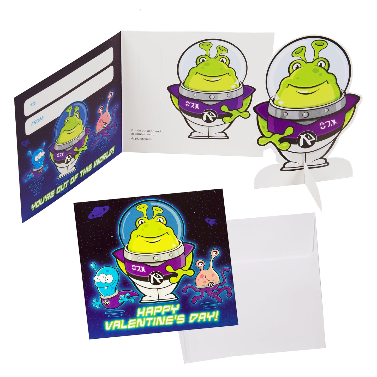 Kangaroo 28-Pack Alien Pop Out Valentines Day Cards for Kids – Envelopes & Stickers Included