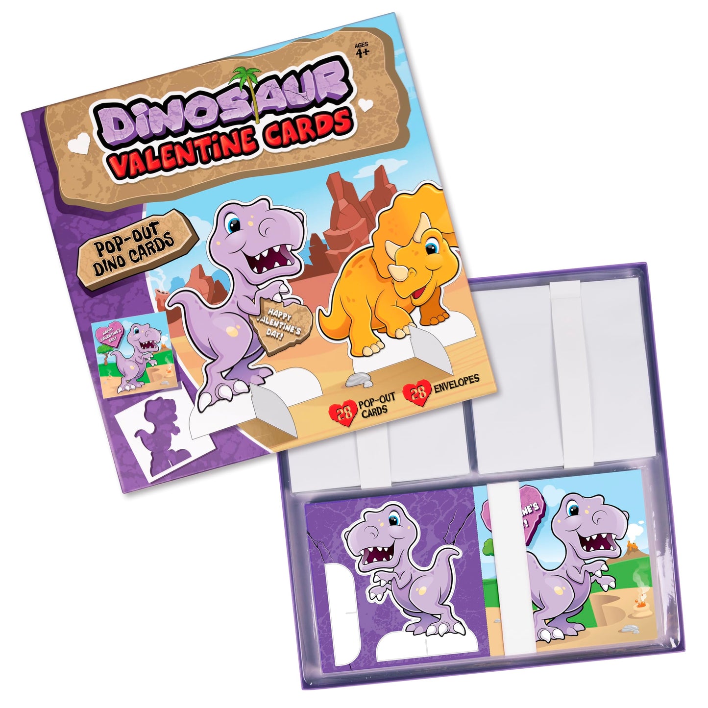 Kangaroo 28-Pack Dinosaur Valentines Day Cards with Envelopes & Stickers – Bulk Classroom Pack
